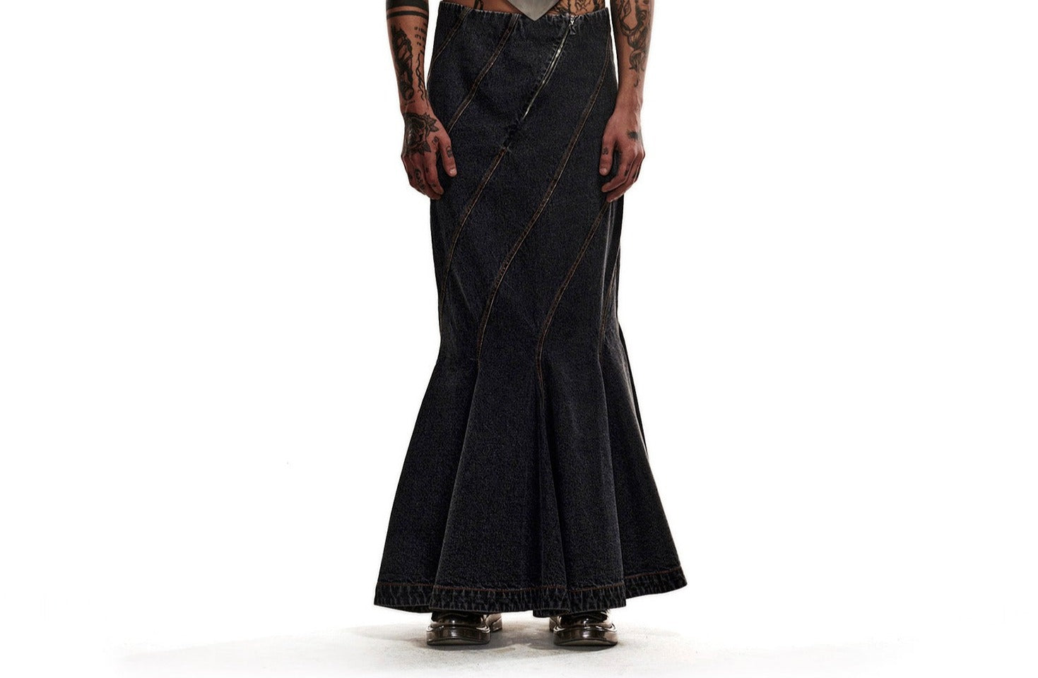 Grey denim mermaid skirt