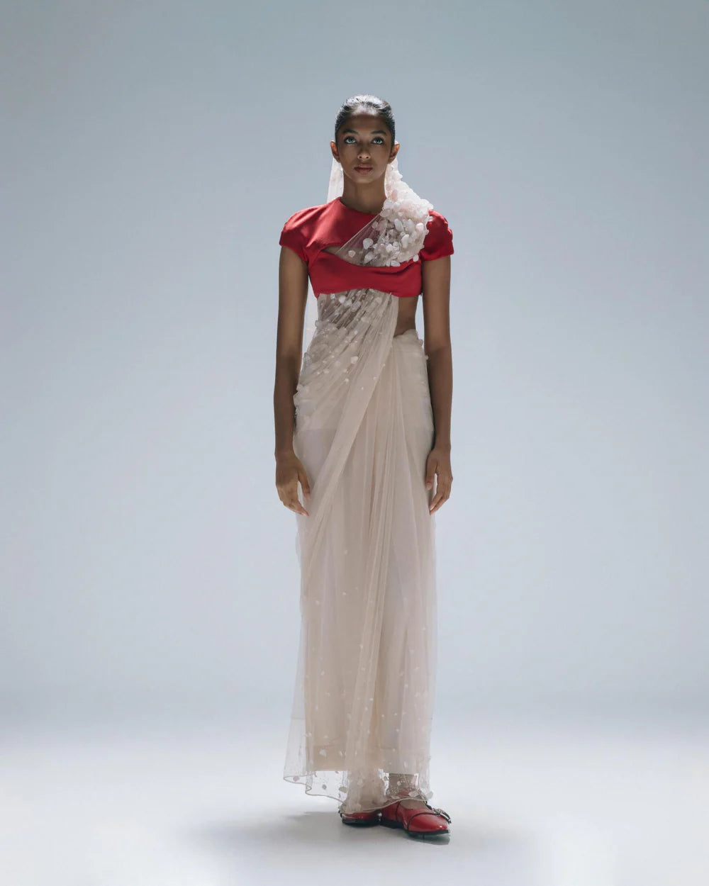 GEMSTONE TULLE SAREE WITH CRYSTAL EMBEDDED BLOUSE