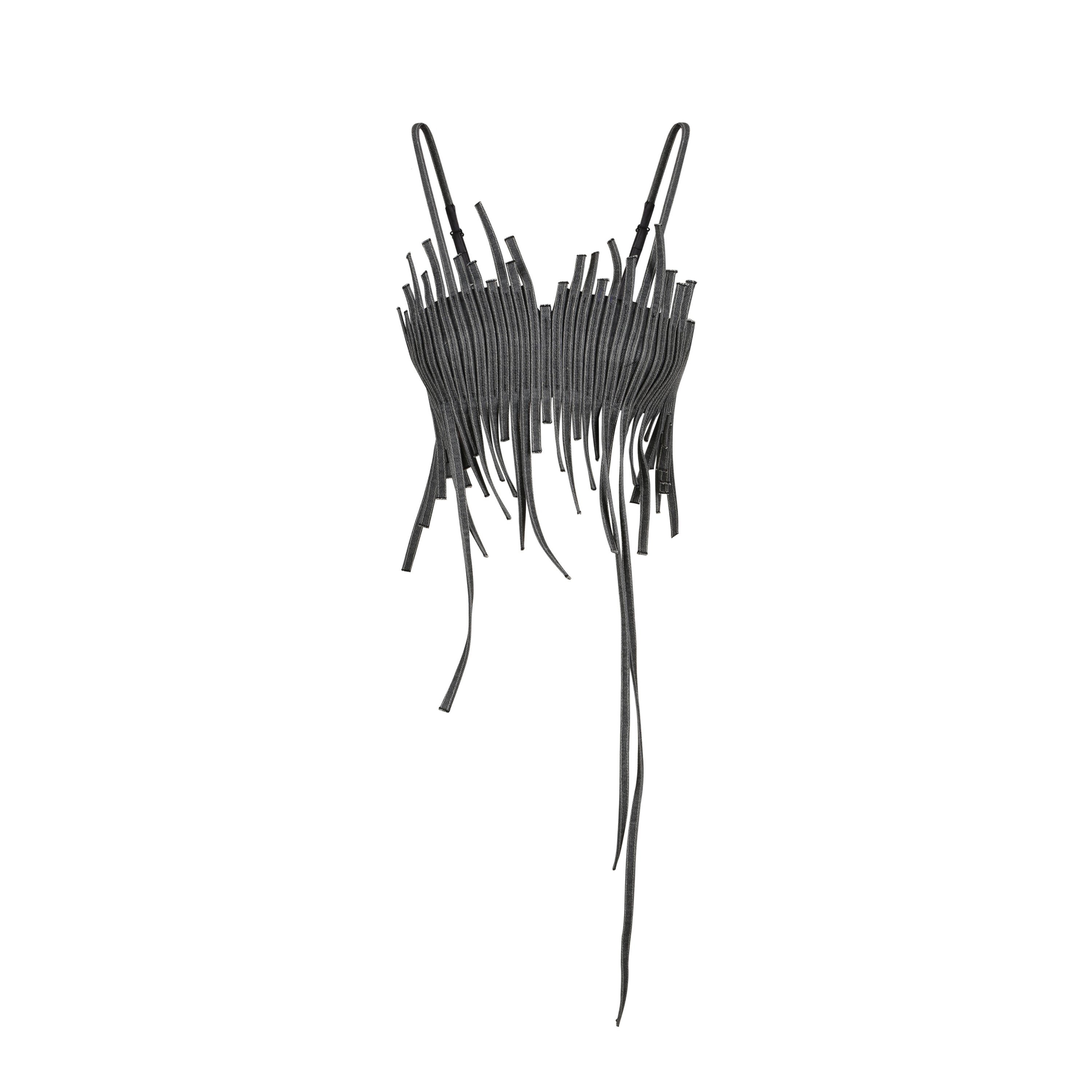 Charcoal denim fringe bralette