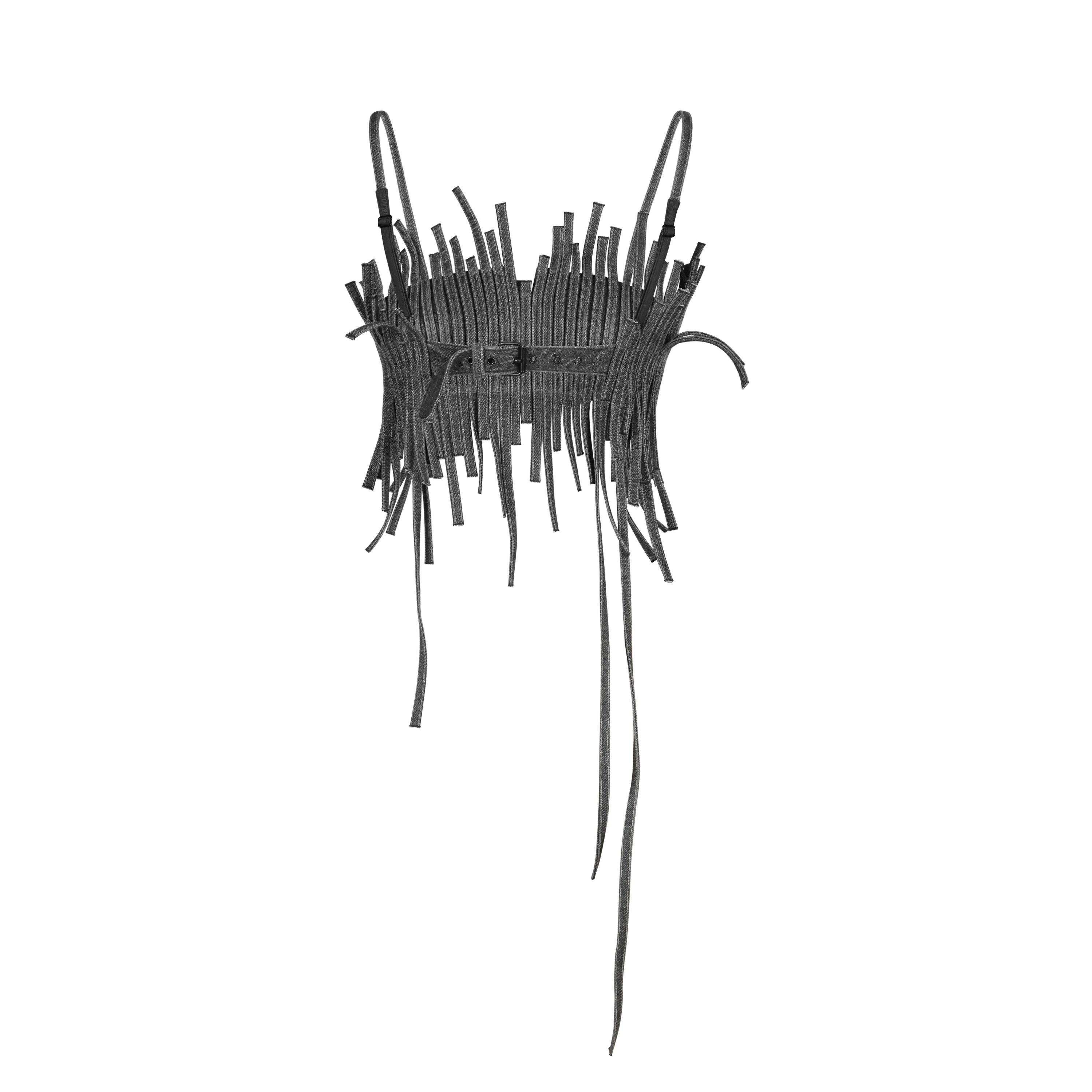 Charcoal denim fringe bralette