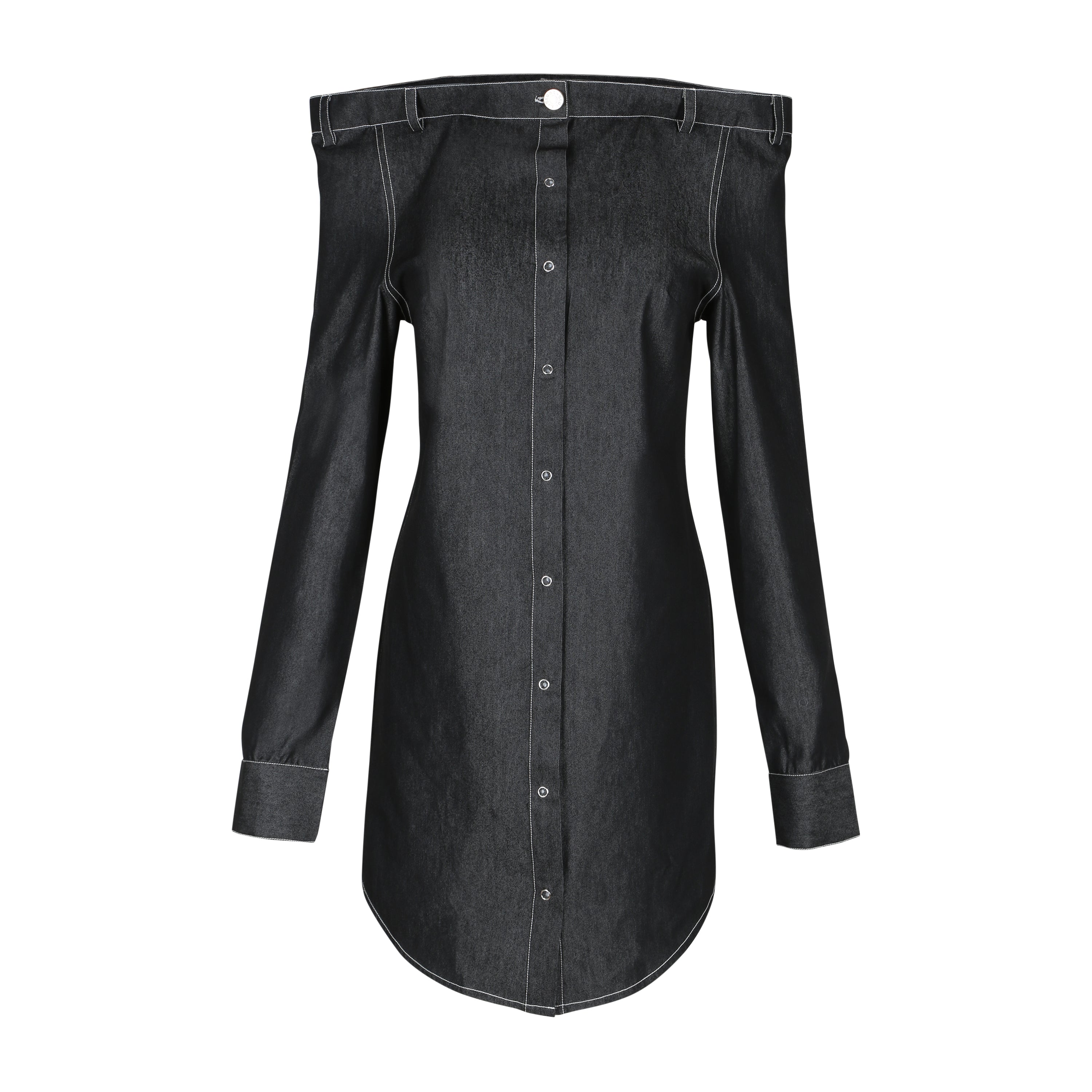 Black Denim mini straight shoulder dress