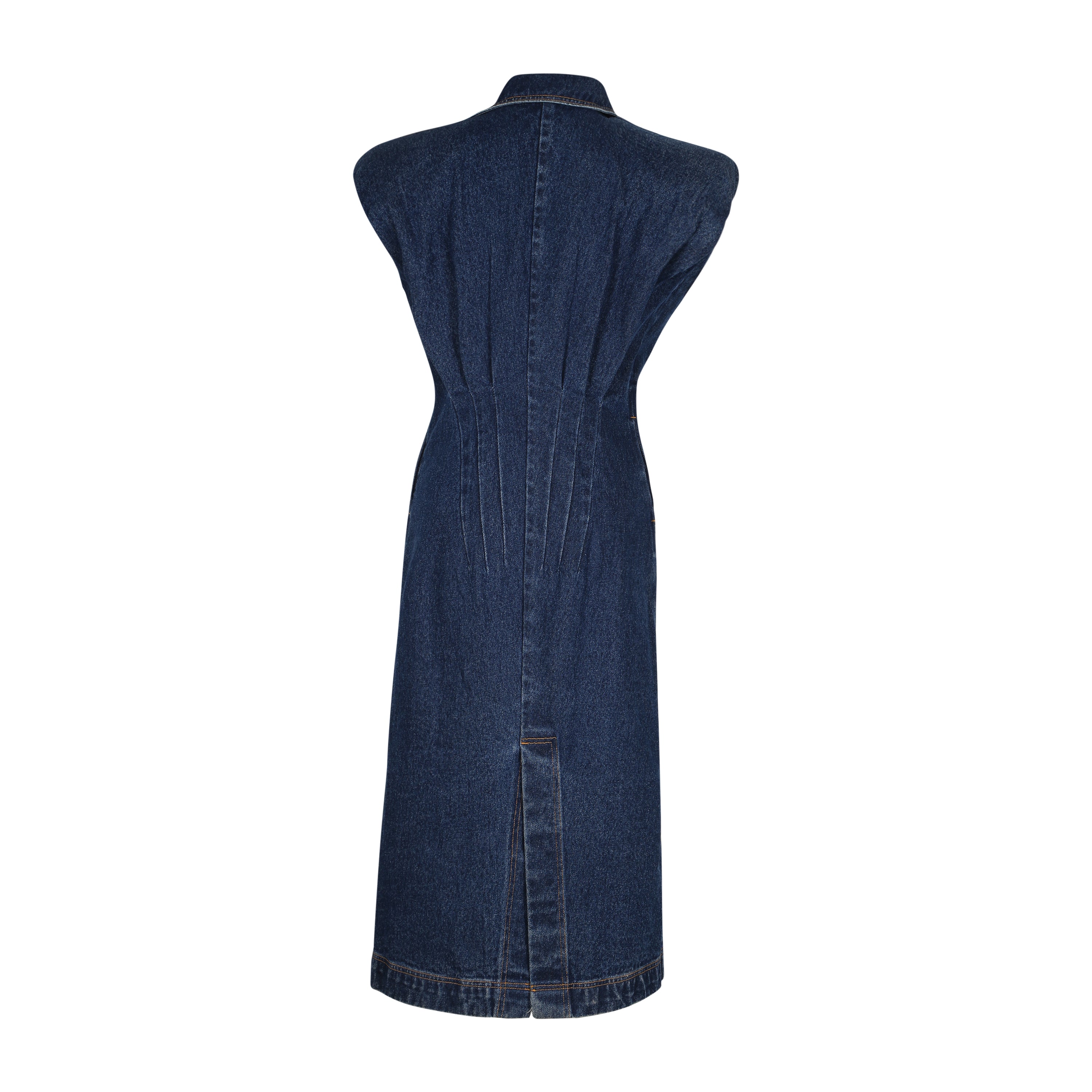 Denim power shoulder button down dress