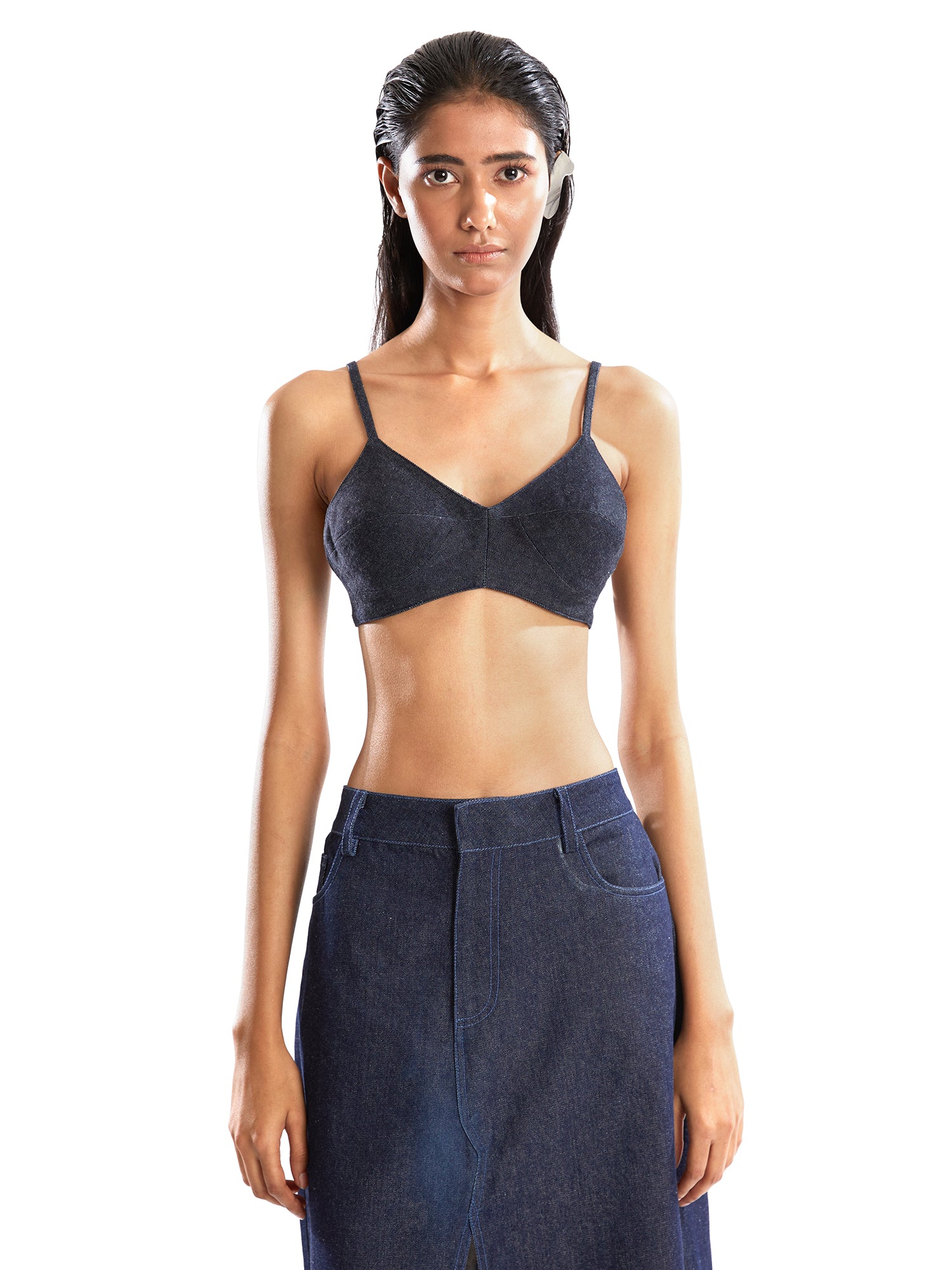 Blue denim madonna bralette