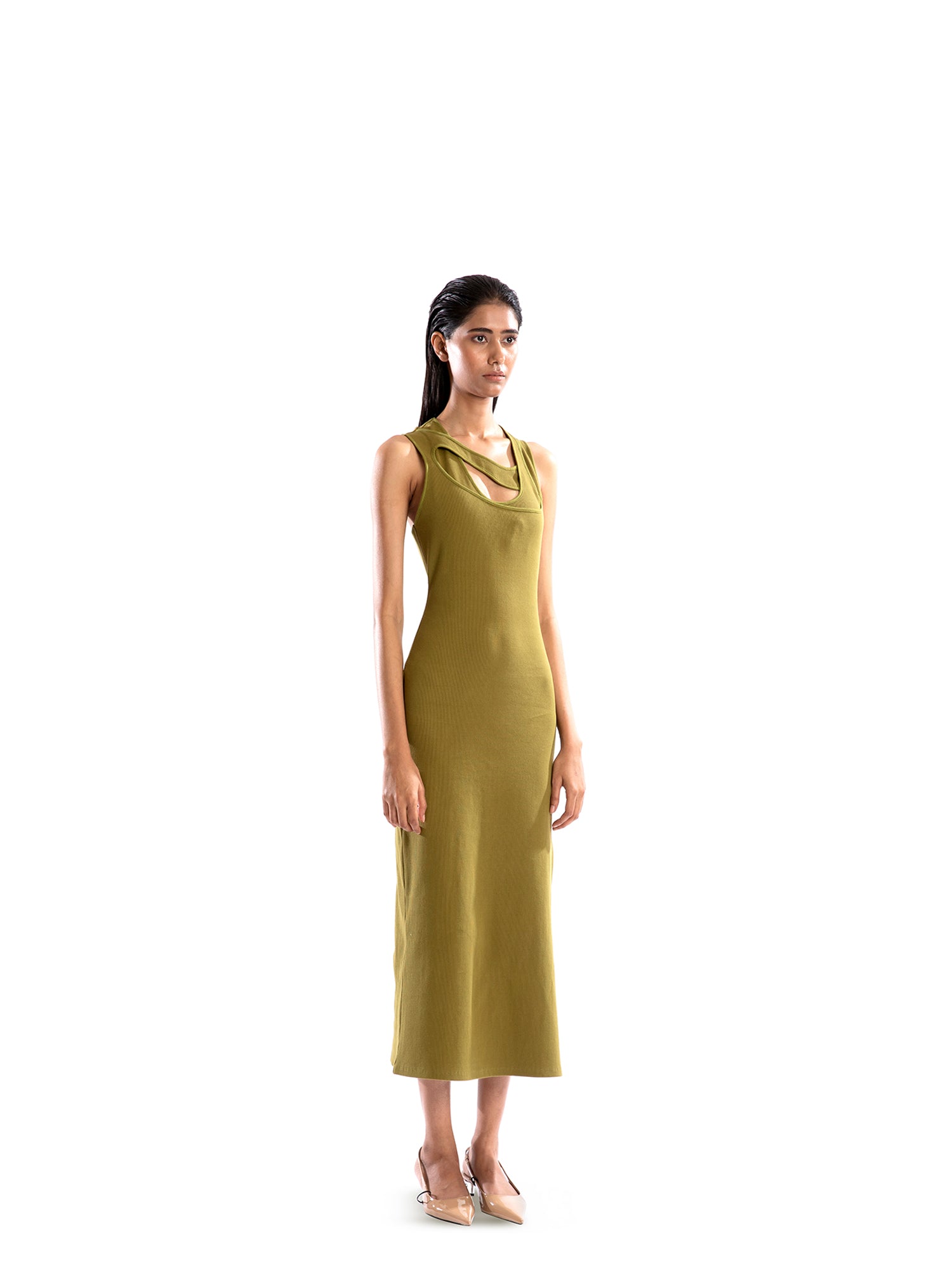 Moss green rib dress