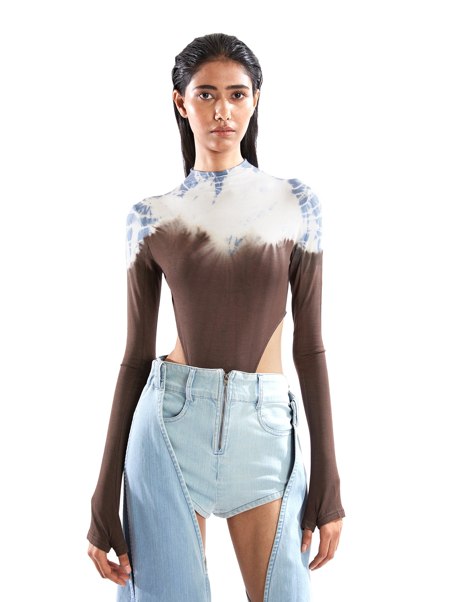 Tie-dye highcut bodysuit