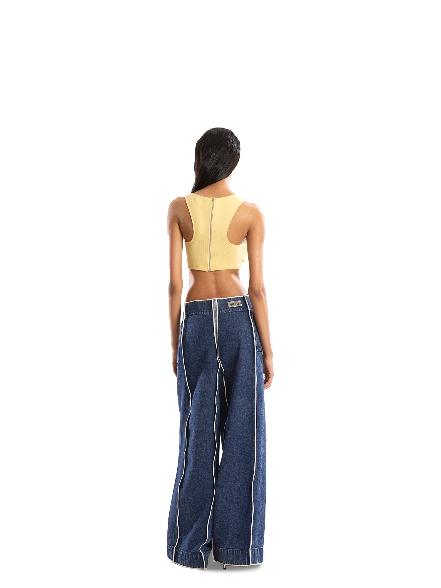 Dark wash square waist denim pants