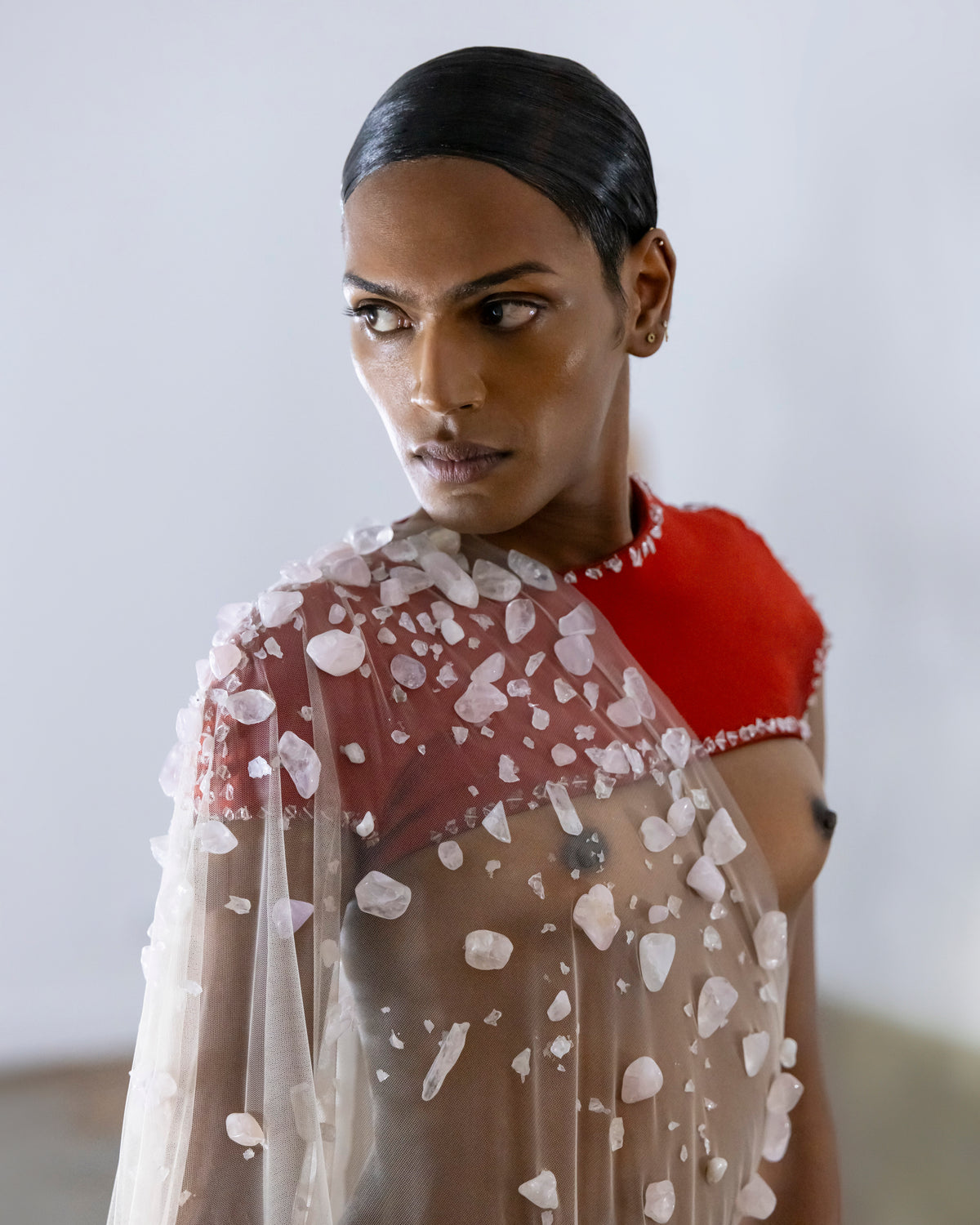 Red Crystal Embedded Blouse