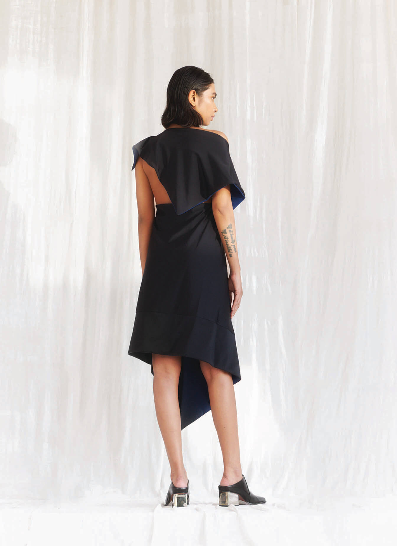 Econyl asymmetric handkerchief dress