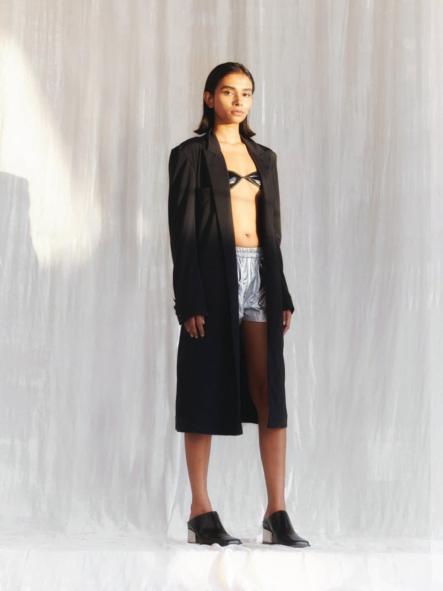 Black econyl trench coat