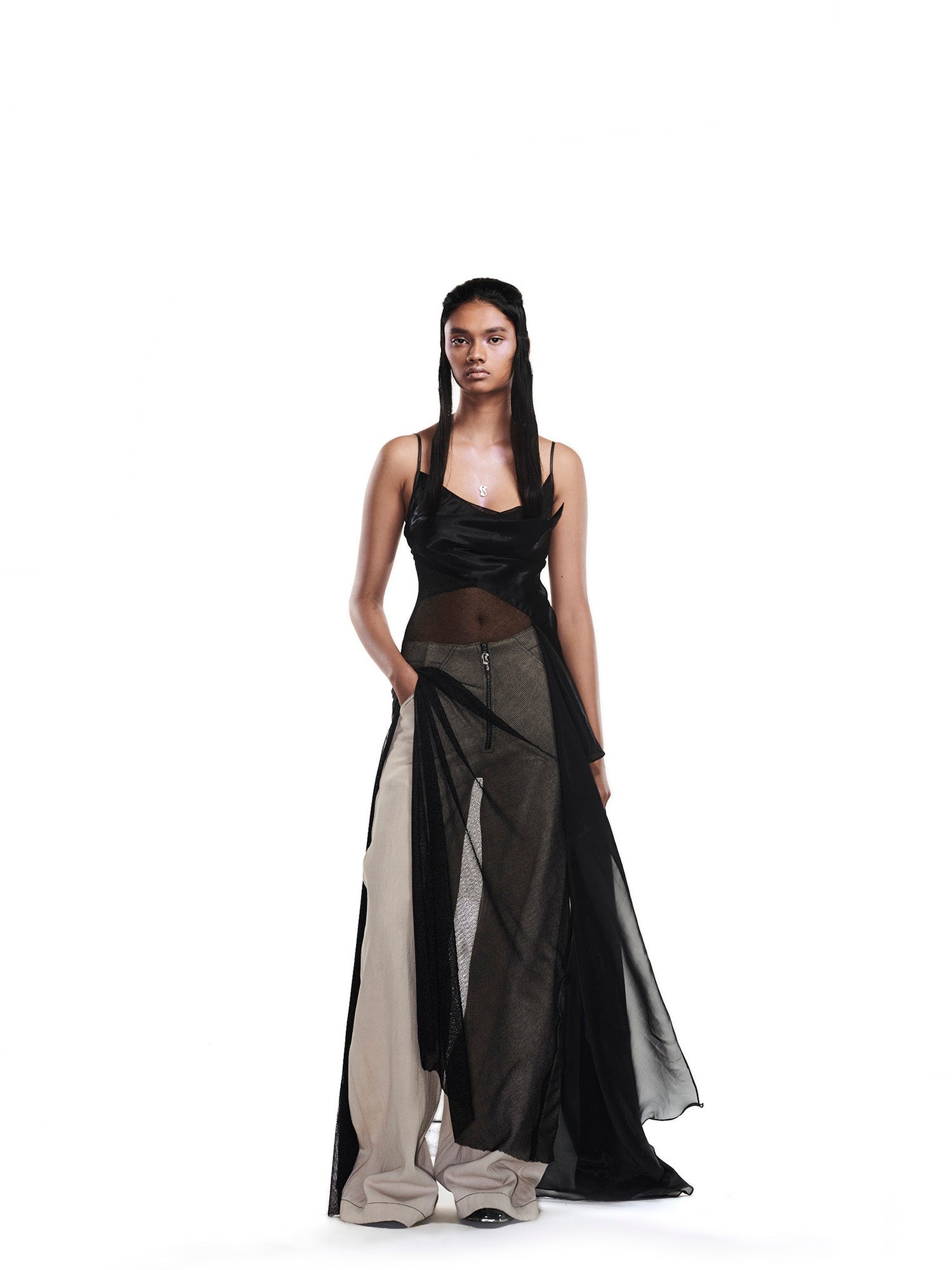 Liquid organza & metal mesh slip dress