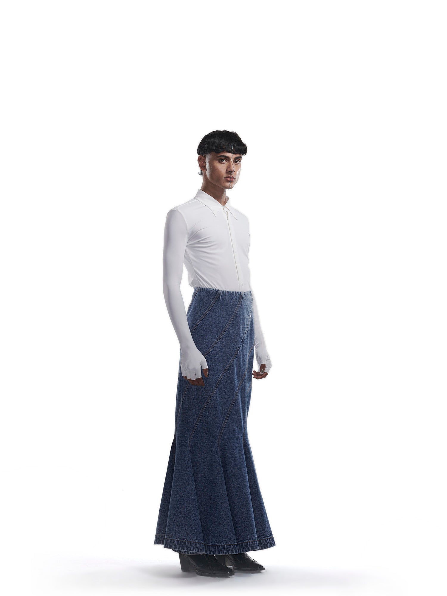 Denim paneled skirt