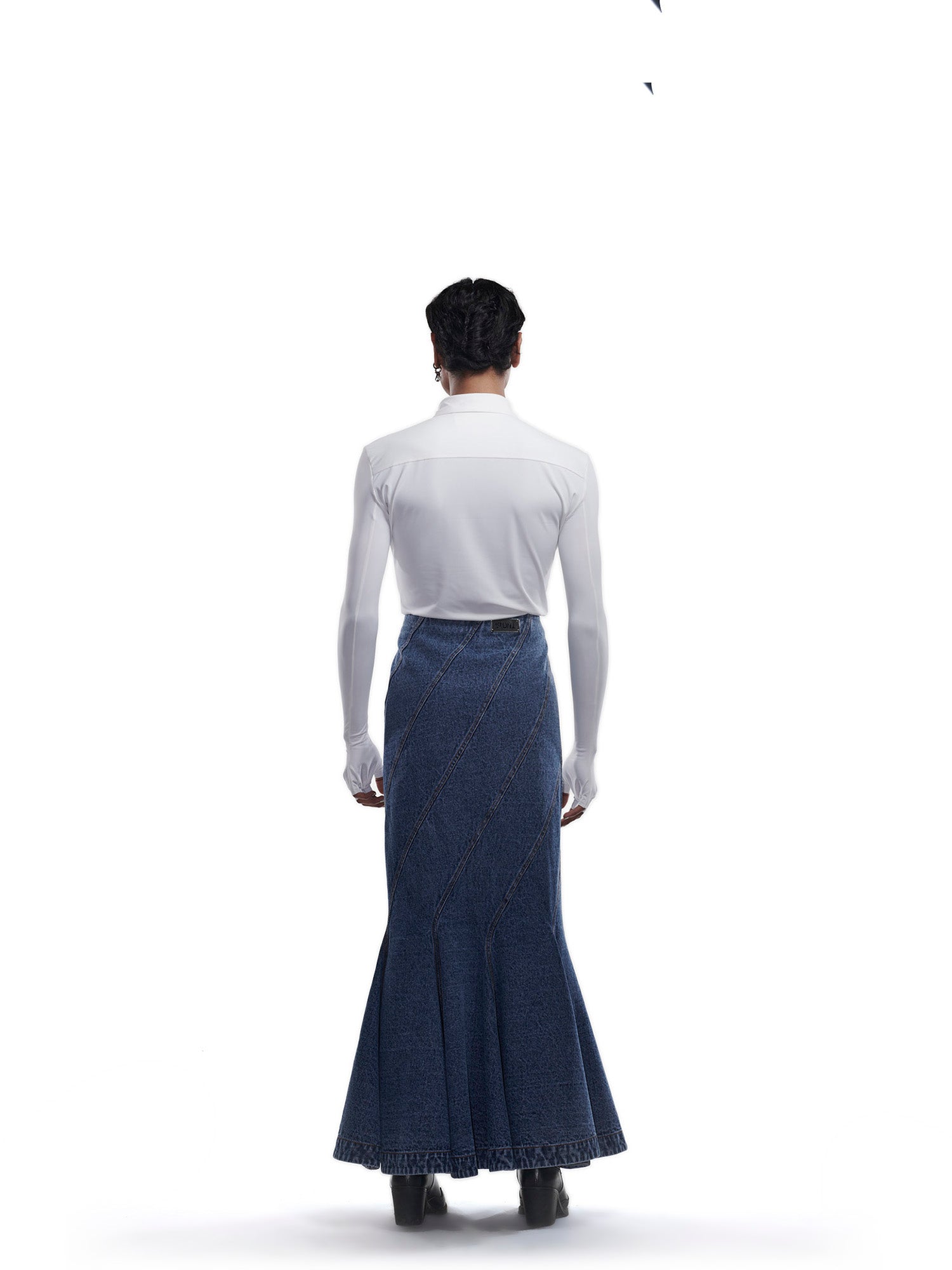 Denim paneled skirt