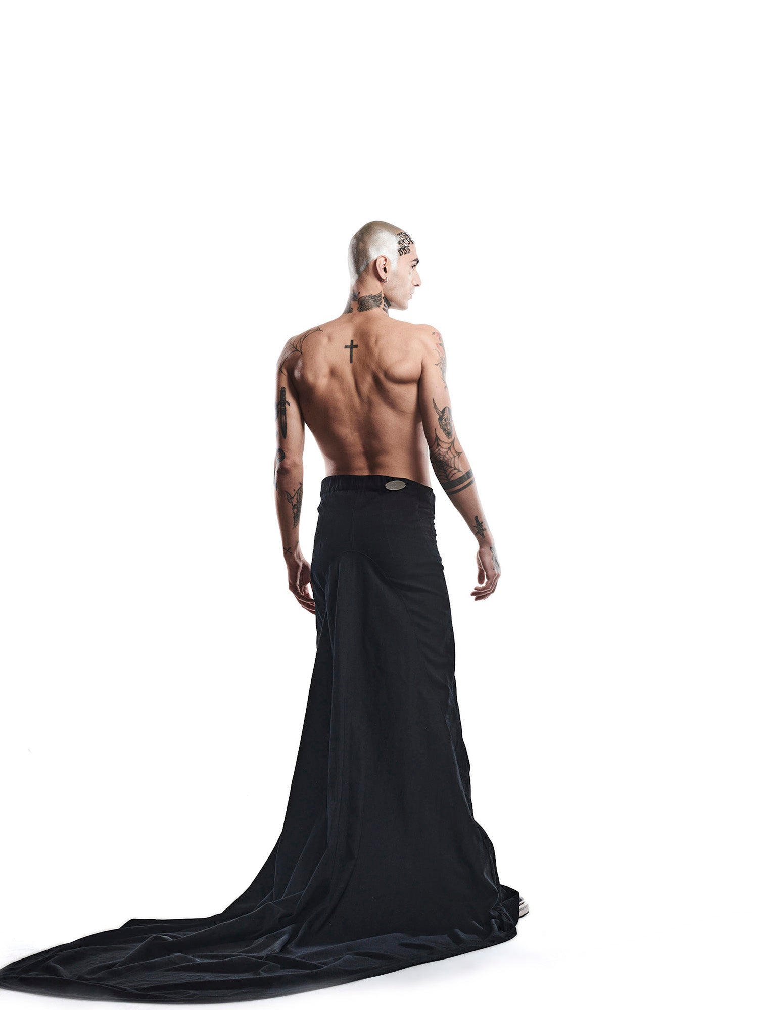 Black denim train pants