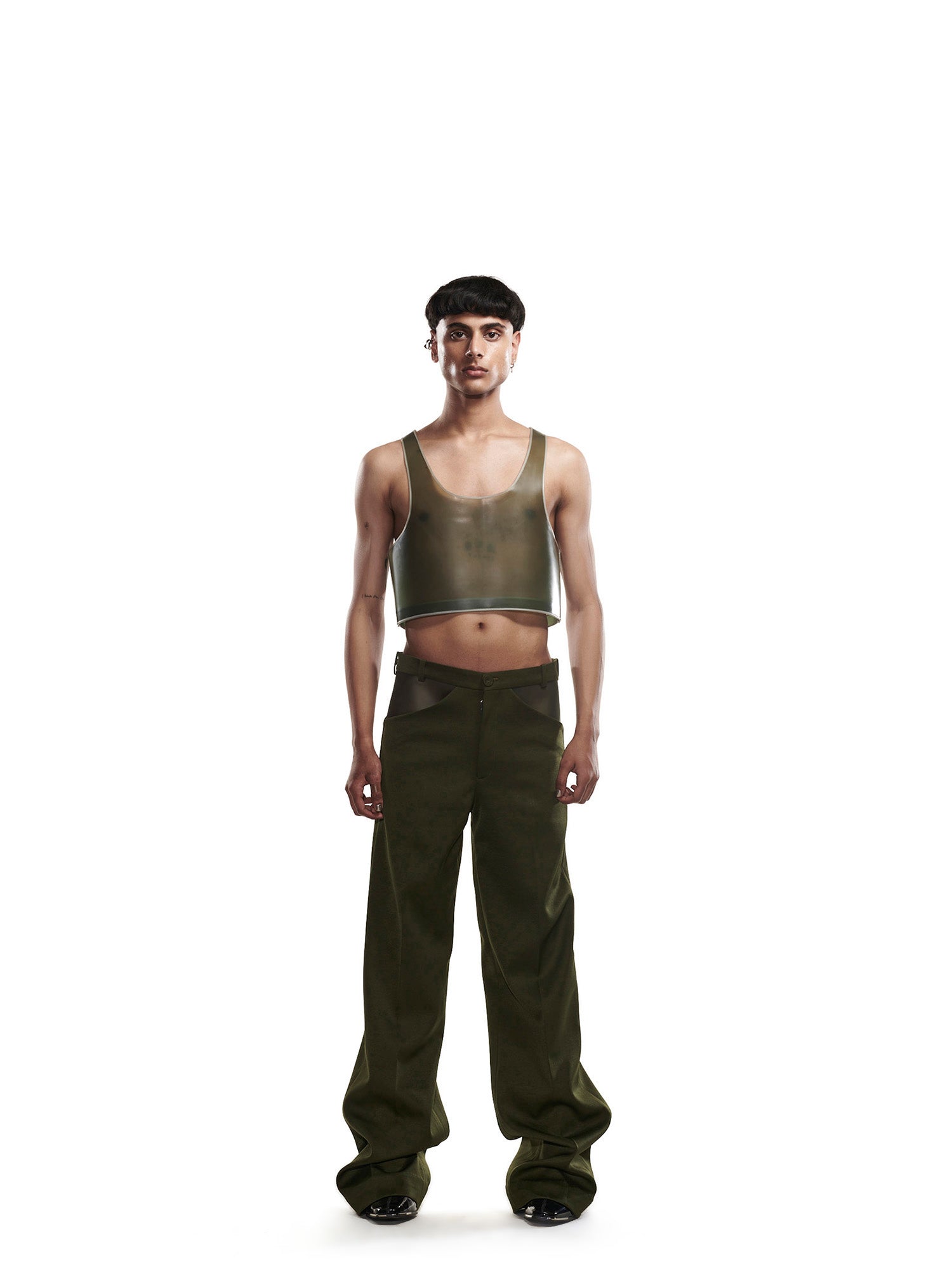 Olive dutch satin rubber pants