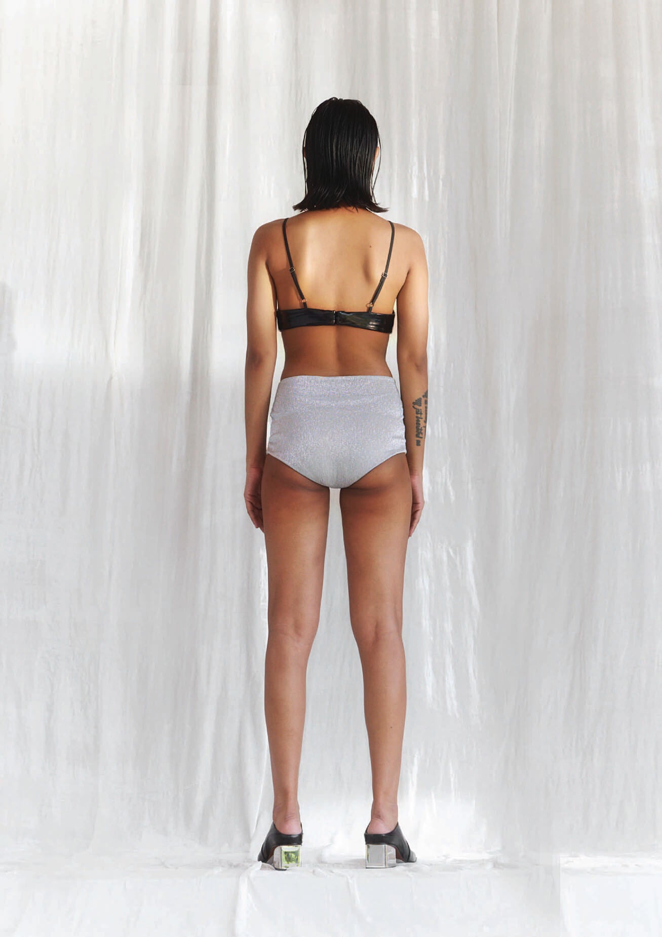 Latex bralette with metallic knit front