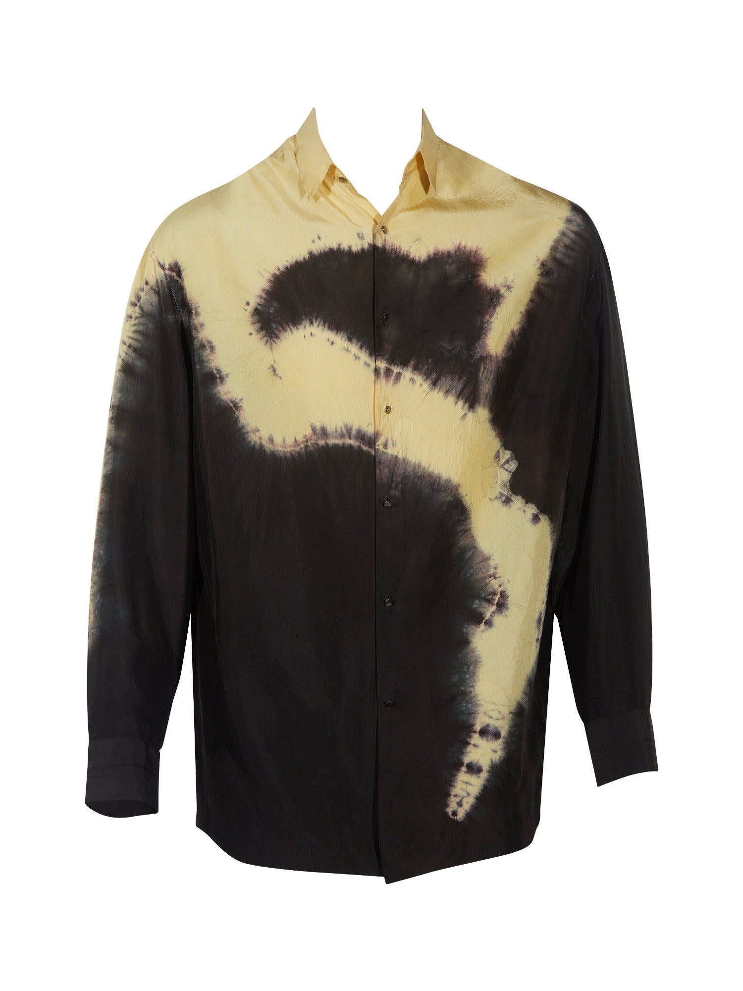 Yellow & brown tie-dye silk shirt