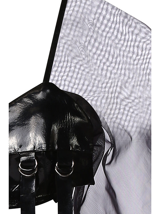 Leather bralette with batwing mesh