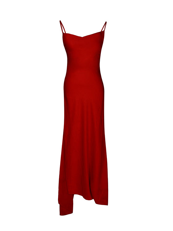 Red slip dress