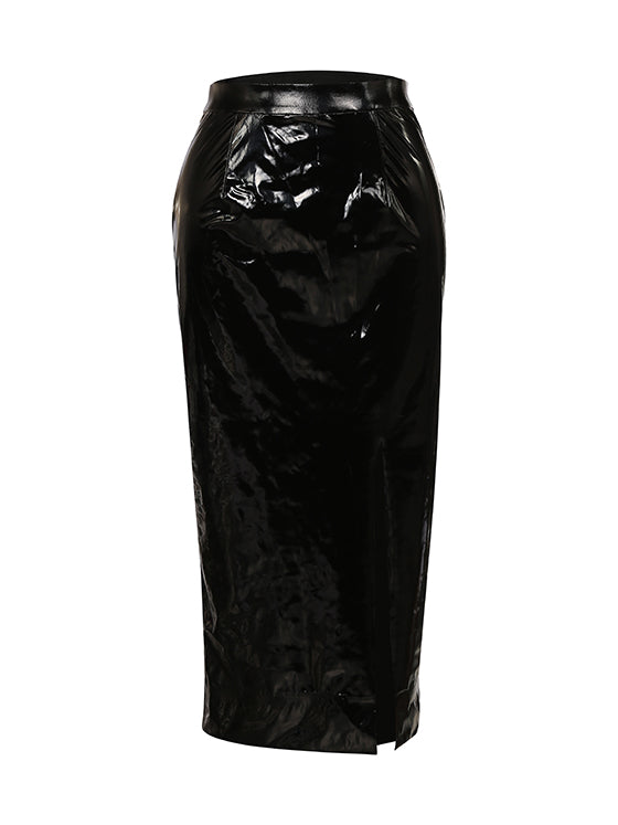 Belted latex skirt