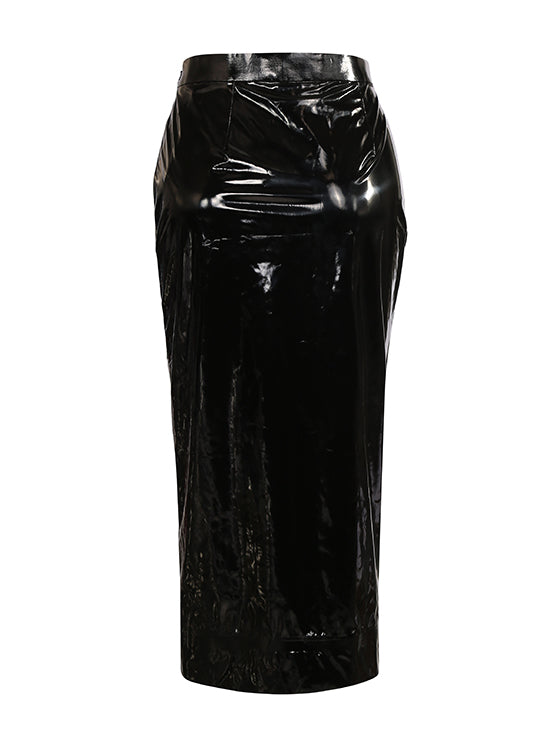 Belted latex skirt