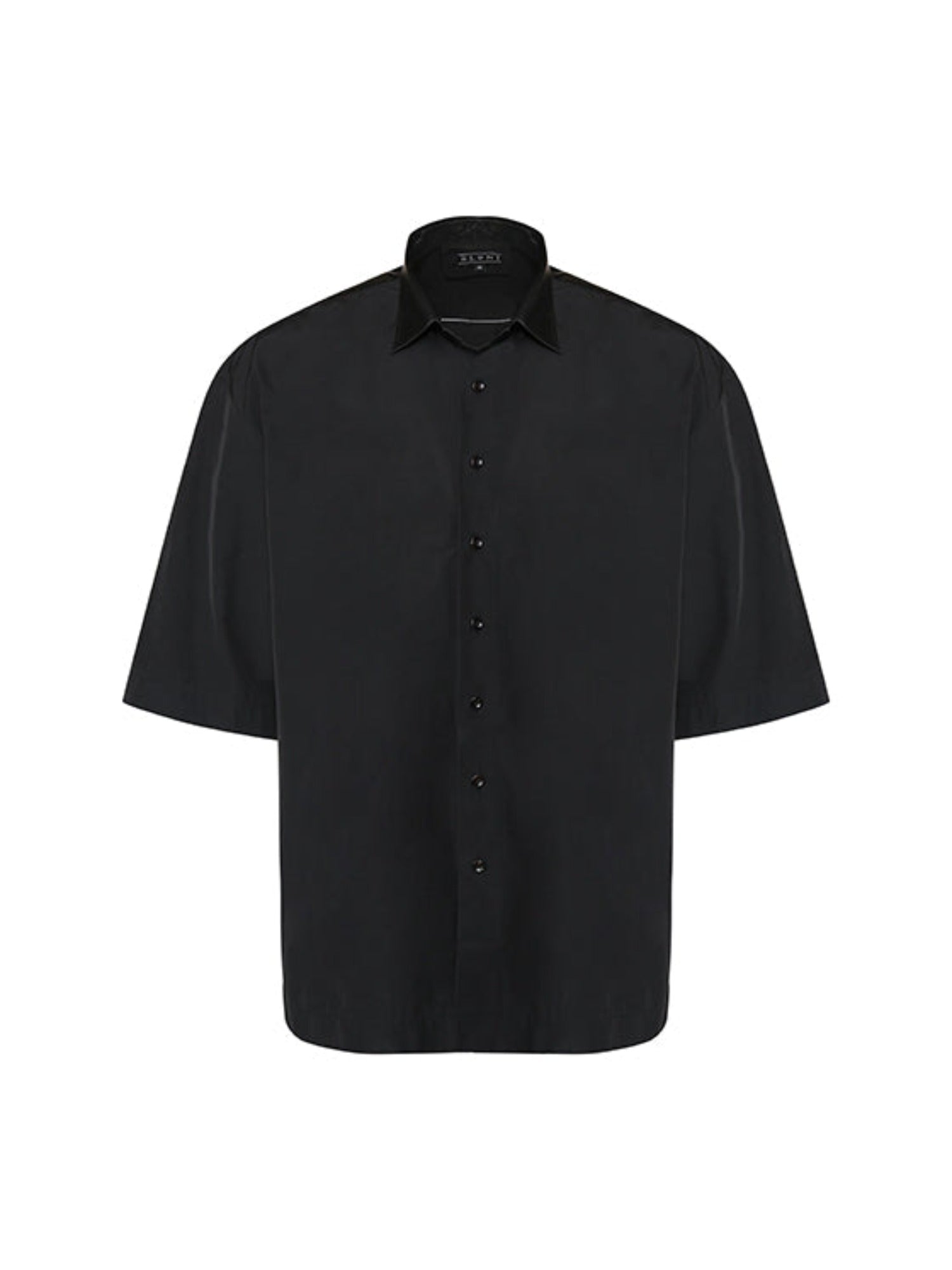 Black button down with vegan leather yoke