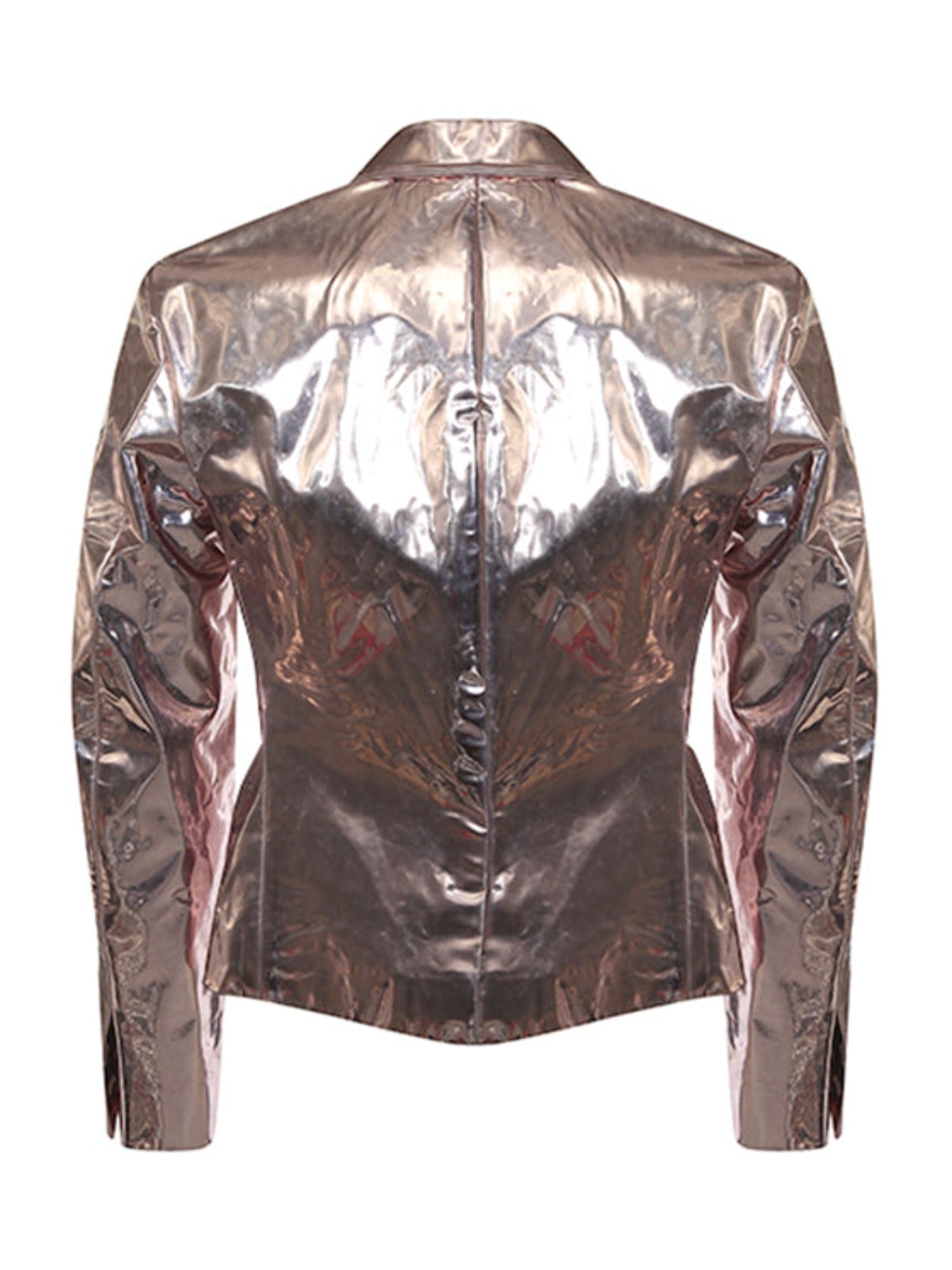 Copper-pink metallic vegan leather jacket