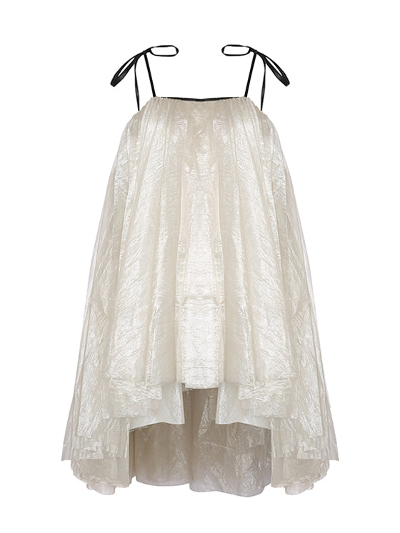 Gathered pearlescent tie-up dress