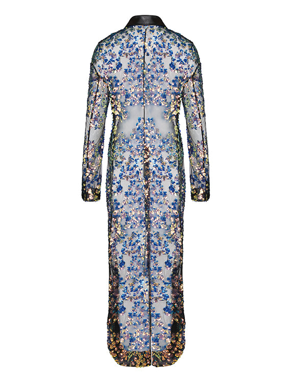 Sheer embroidered tulle overcoat