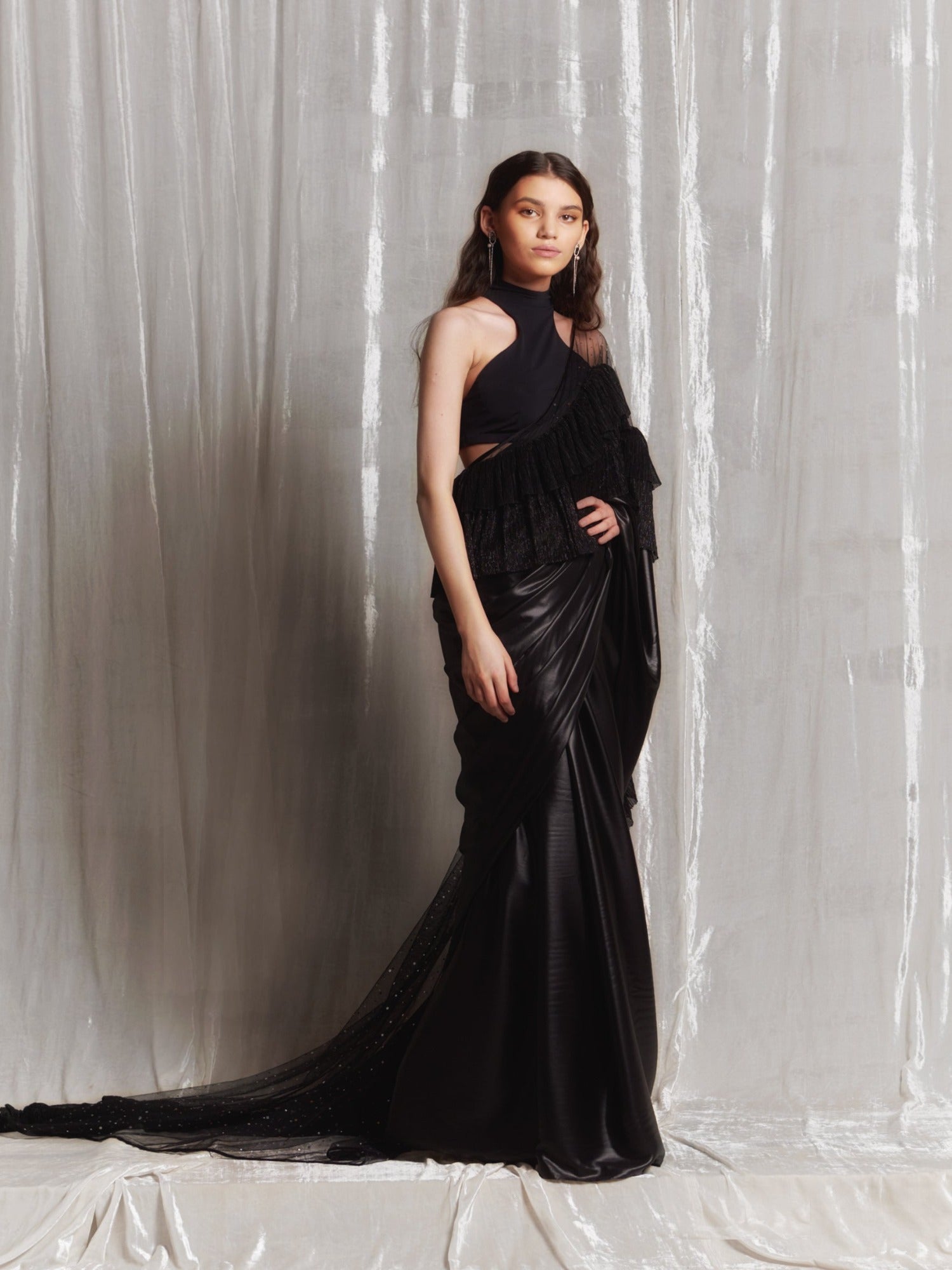 Ruffle Satin Sari