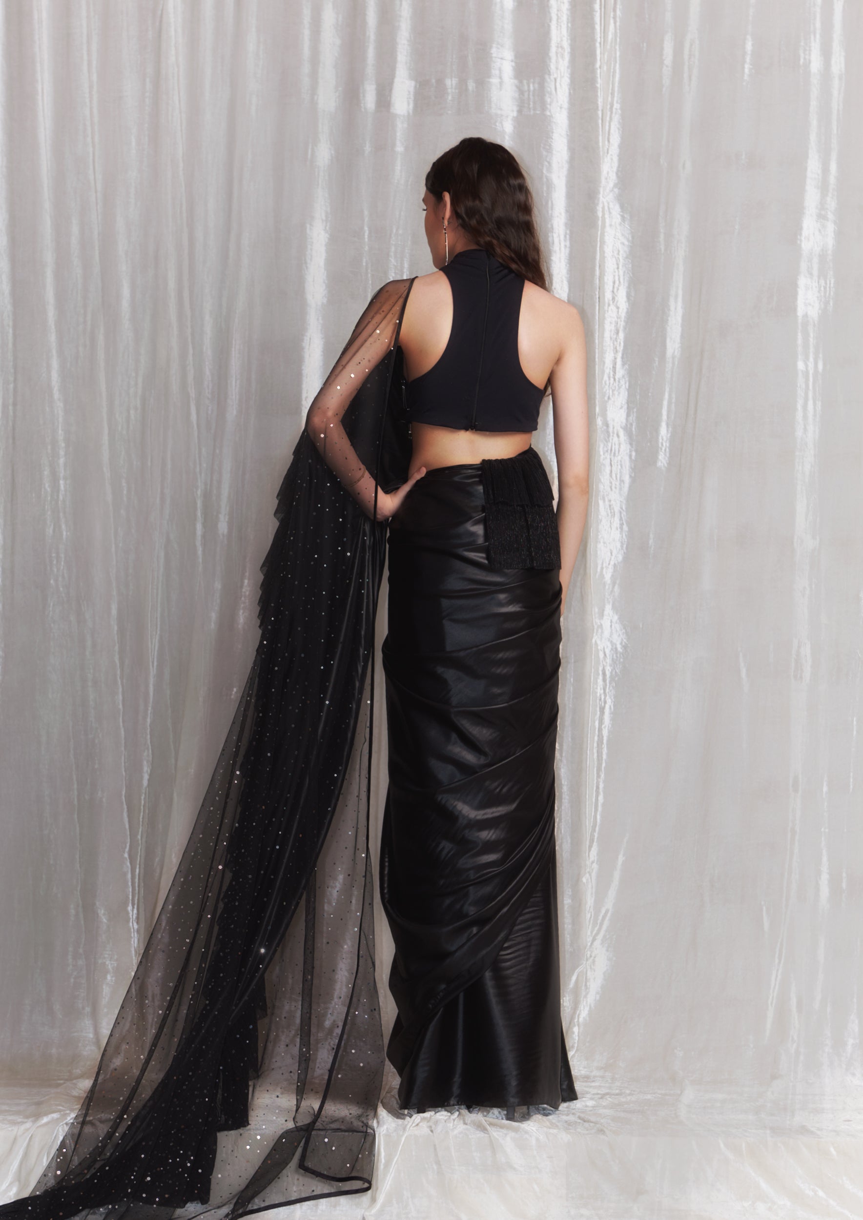 Ruffle Satin Sari