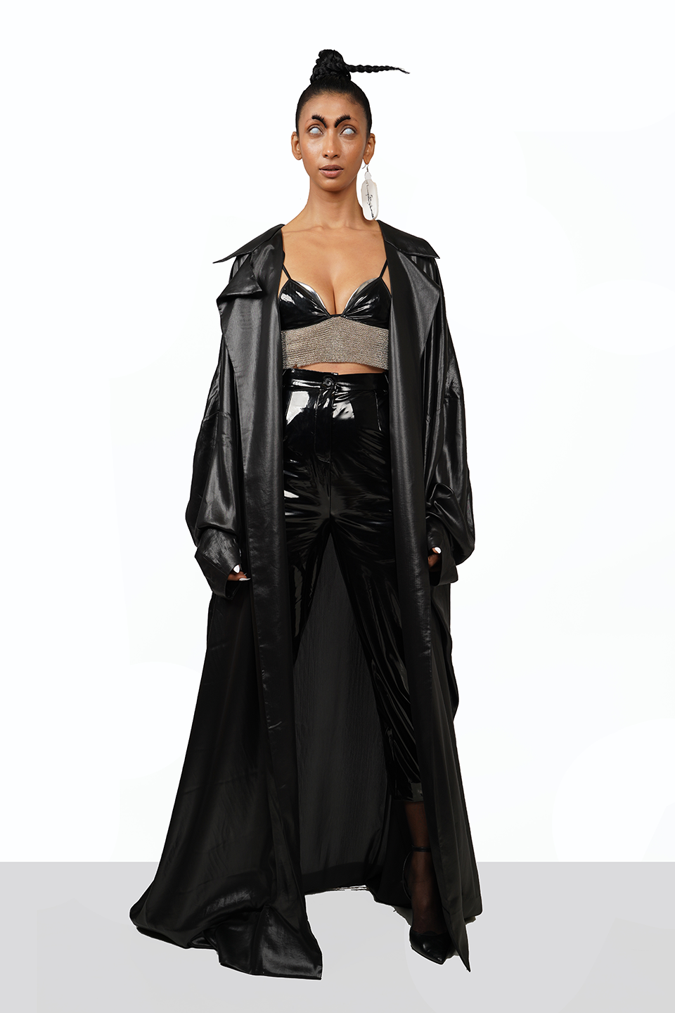Leather-satin light overcoat