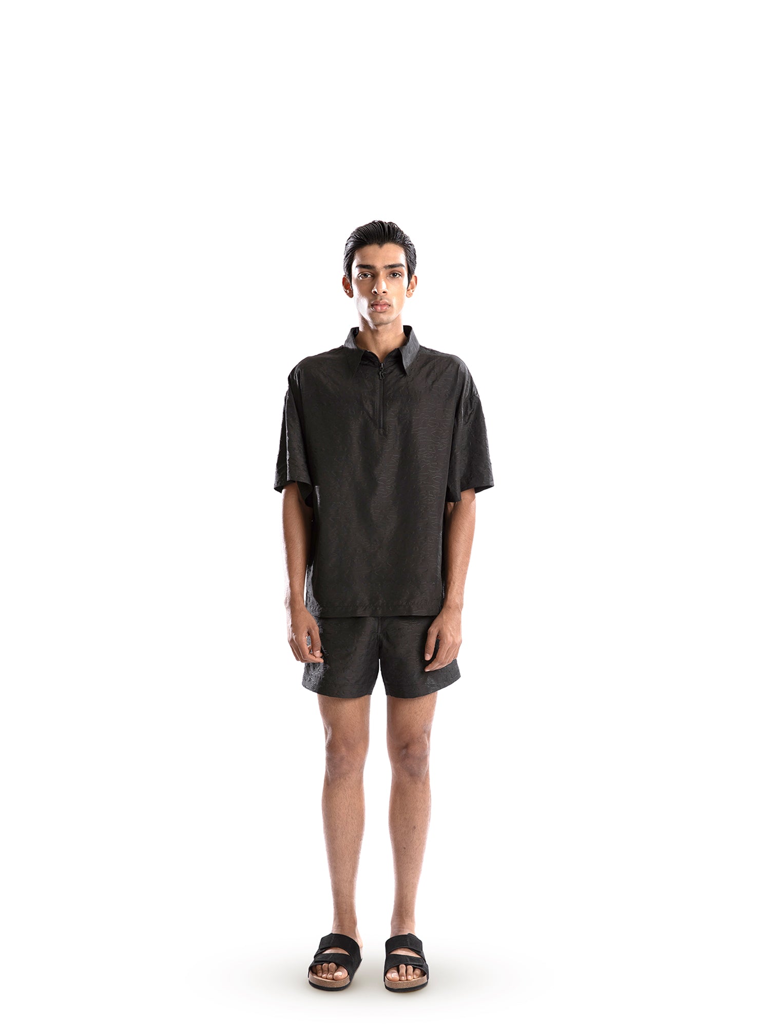Black embossed shorts & t-shirt co-ord set
