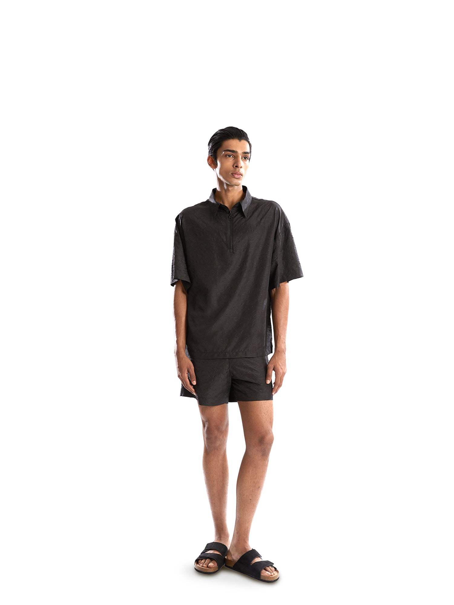 Black embossed shorts & t-shirt co-ord set