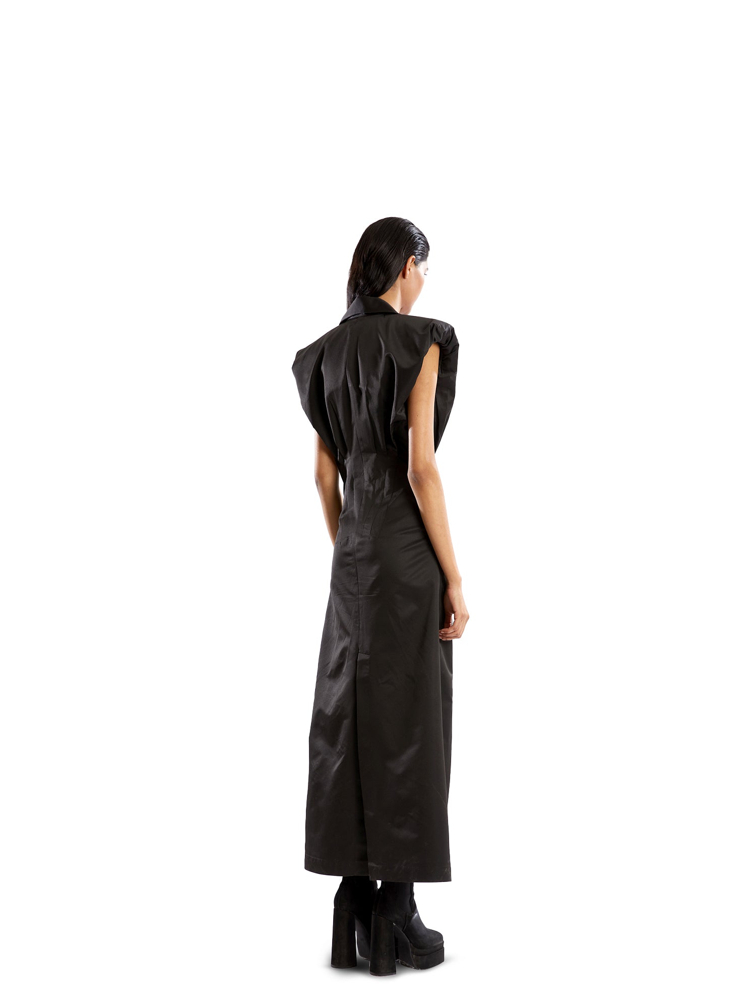 Long taffeta powershoulder dress