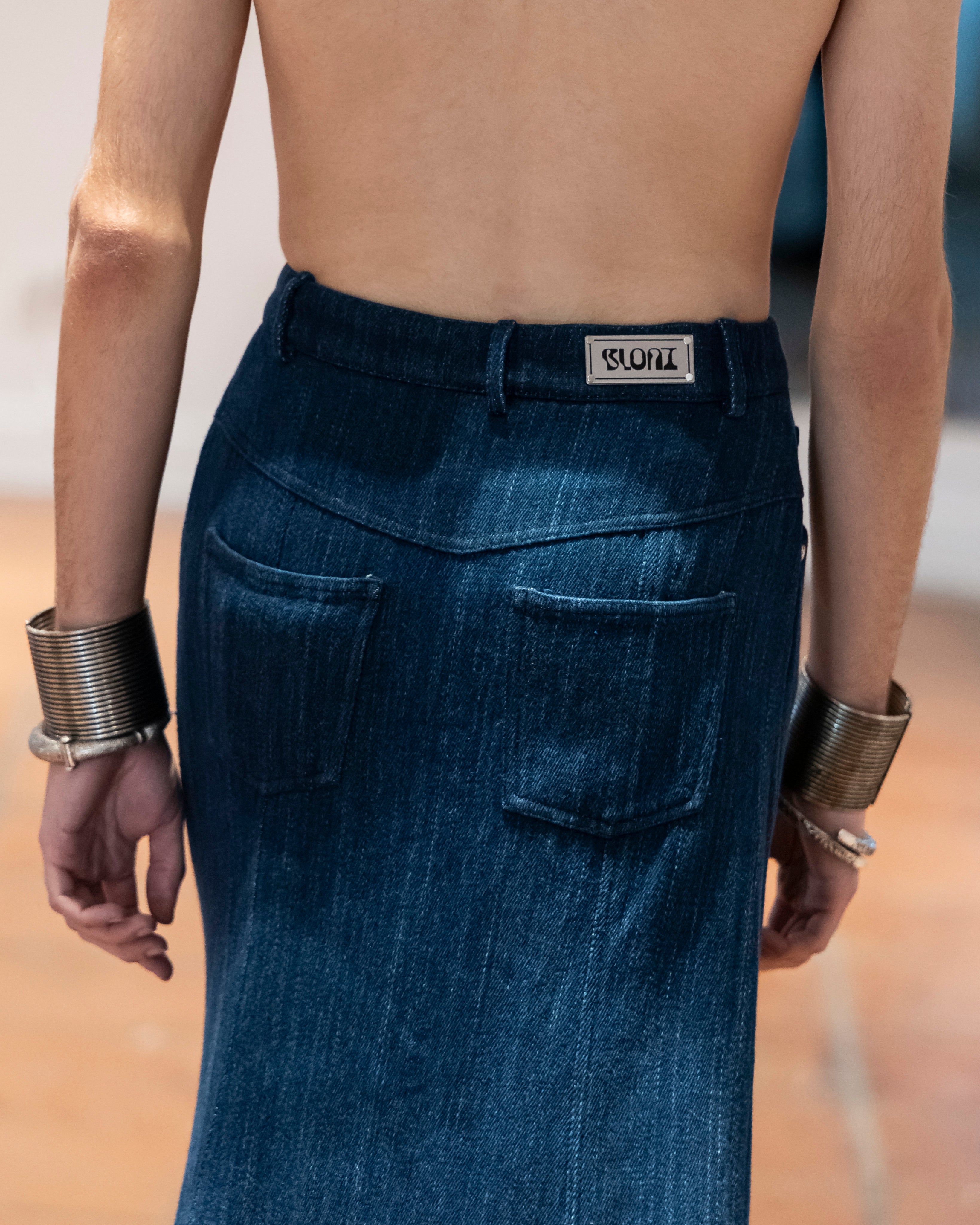 HAND WOVEN DENIM TRAIN PANTS