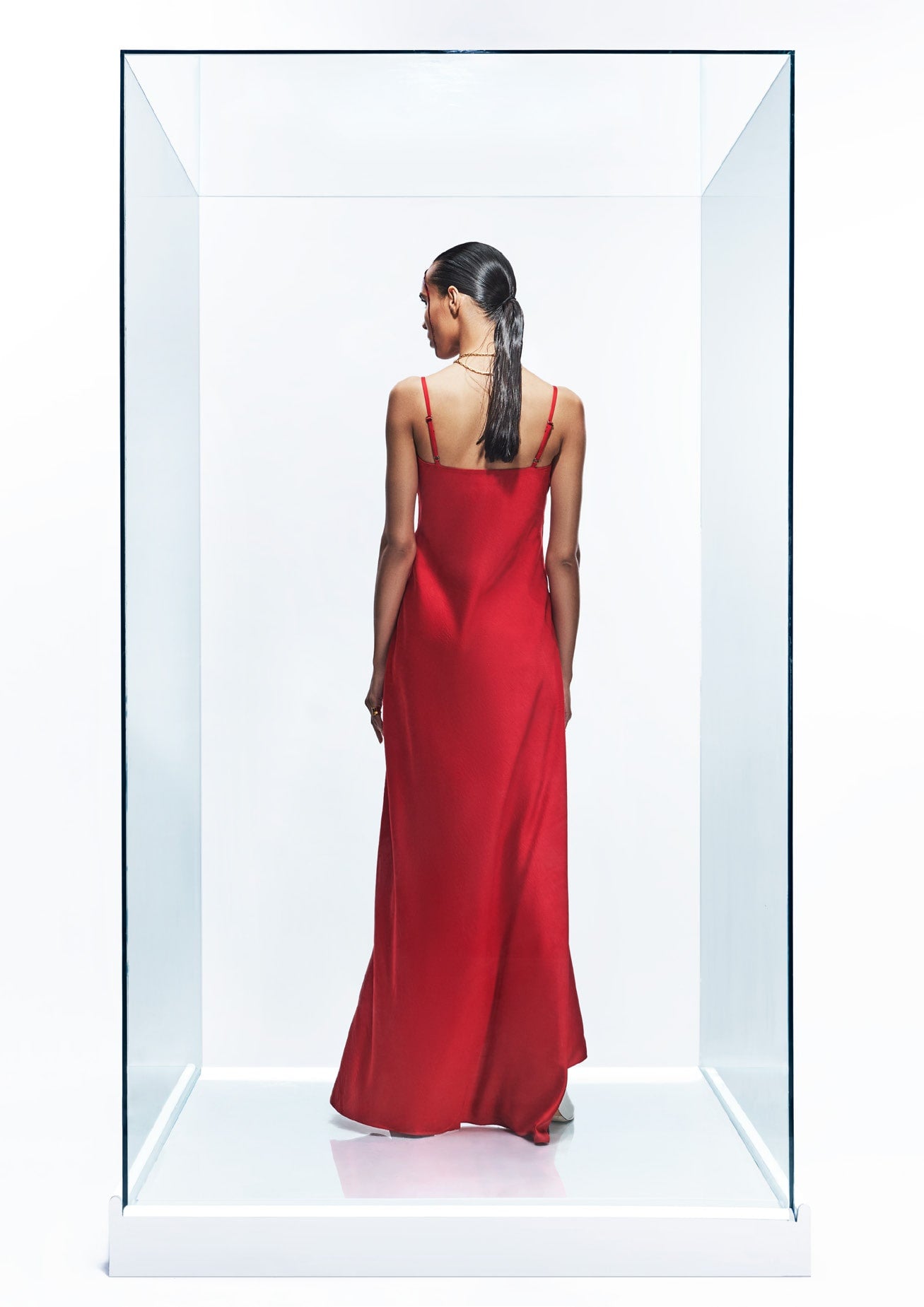 Red slip dress