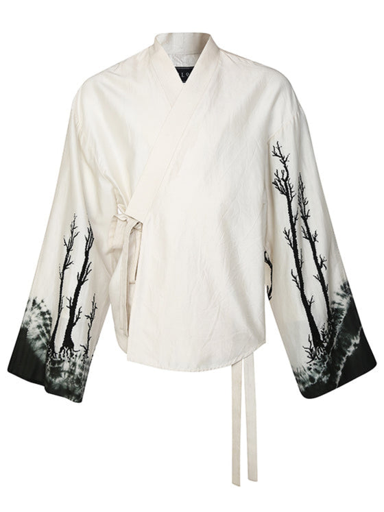 Chanderi embroidered tie-dye kimono