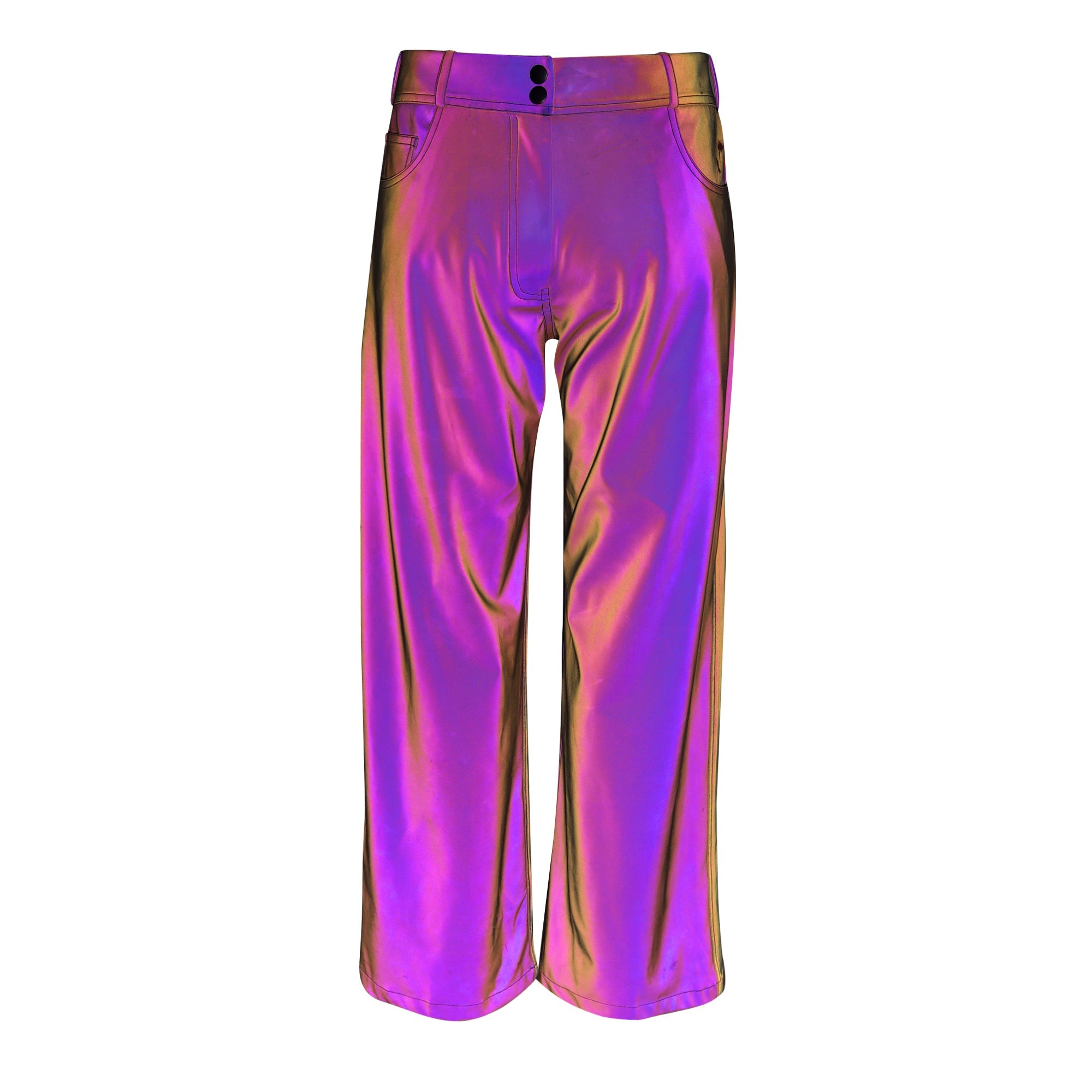Purple reflective wide hem pants