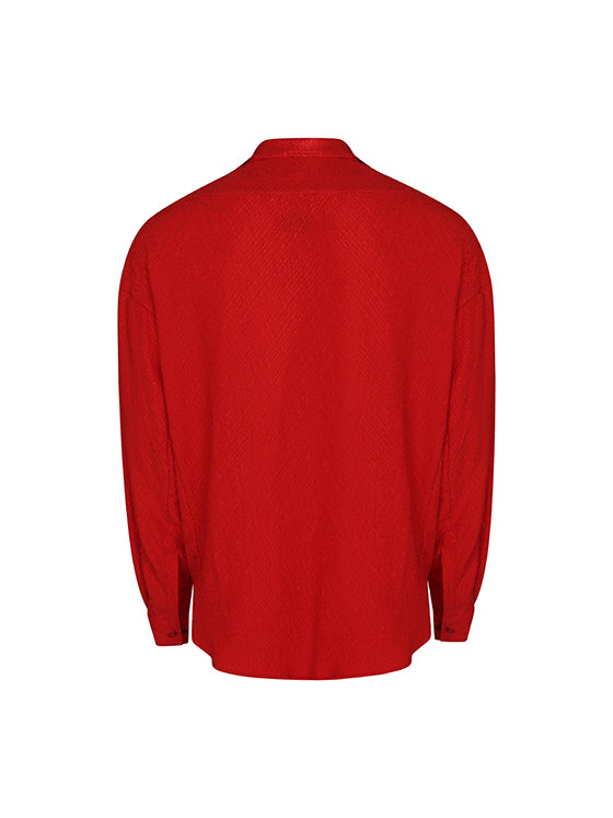 Heat-embossed red button-down shirt