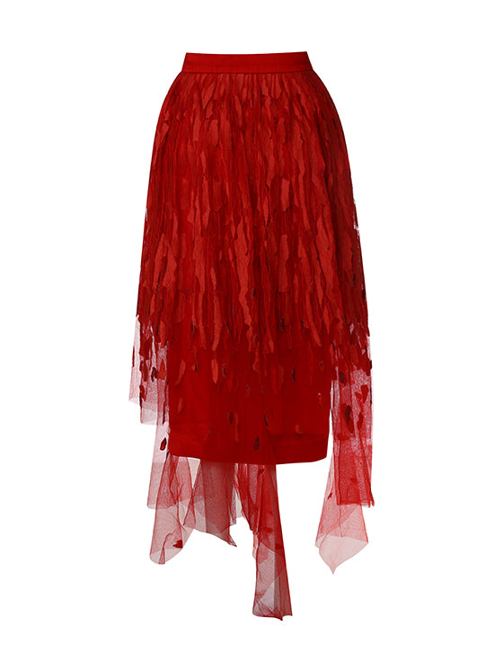 Deconstructed red midi-skirt