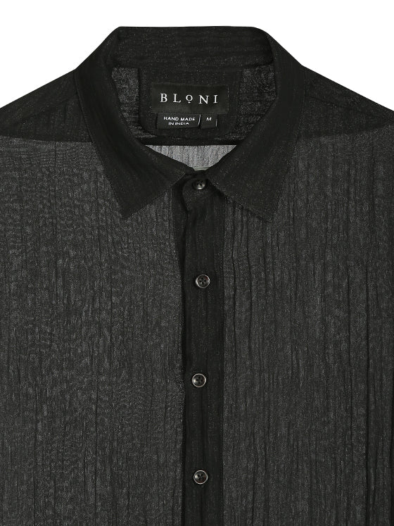 Black crinkle cotton shirt