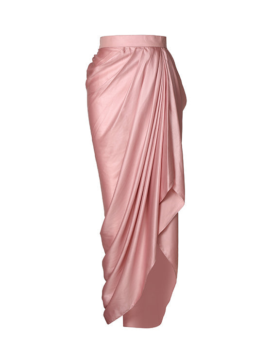 Pastel pink draped satin skirt
