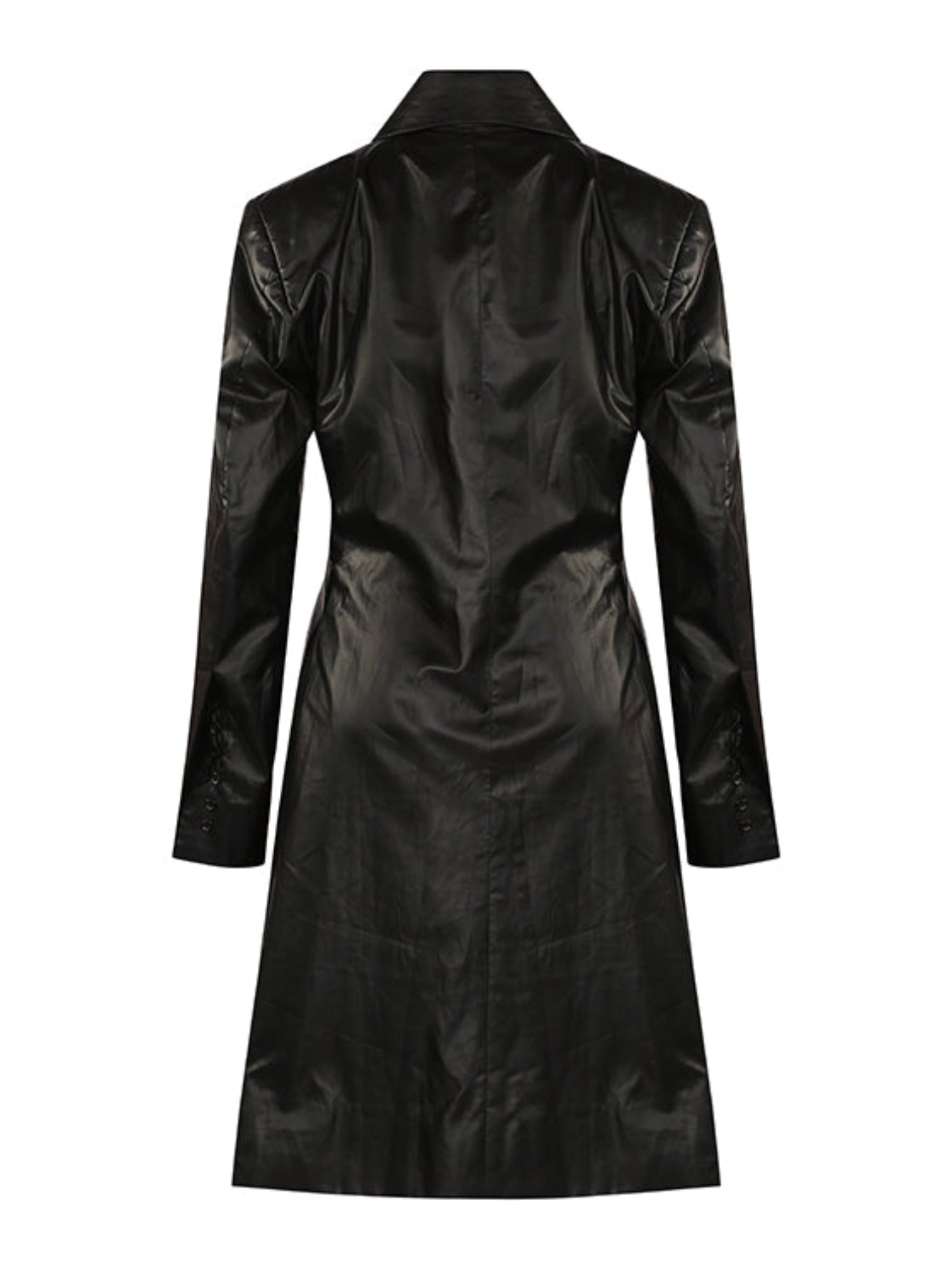 Mens Belted Black Leather Double Breasted Trench Coat