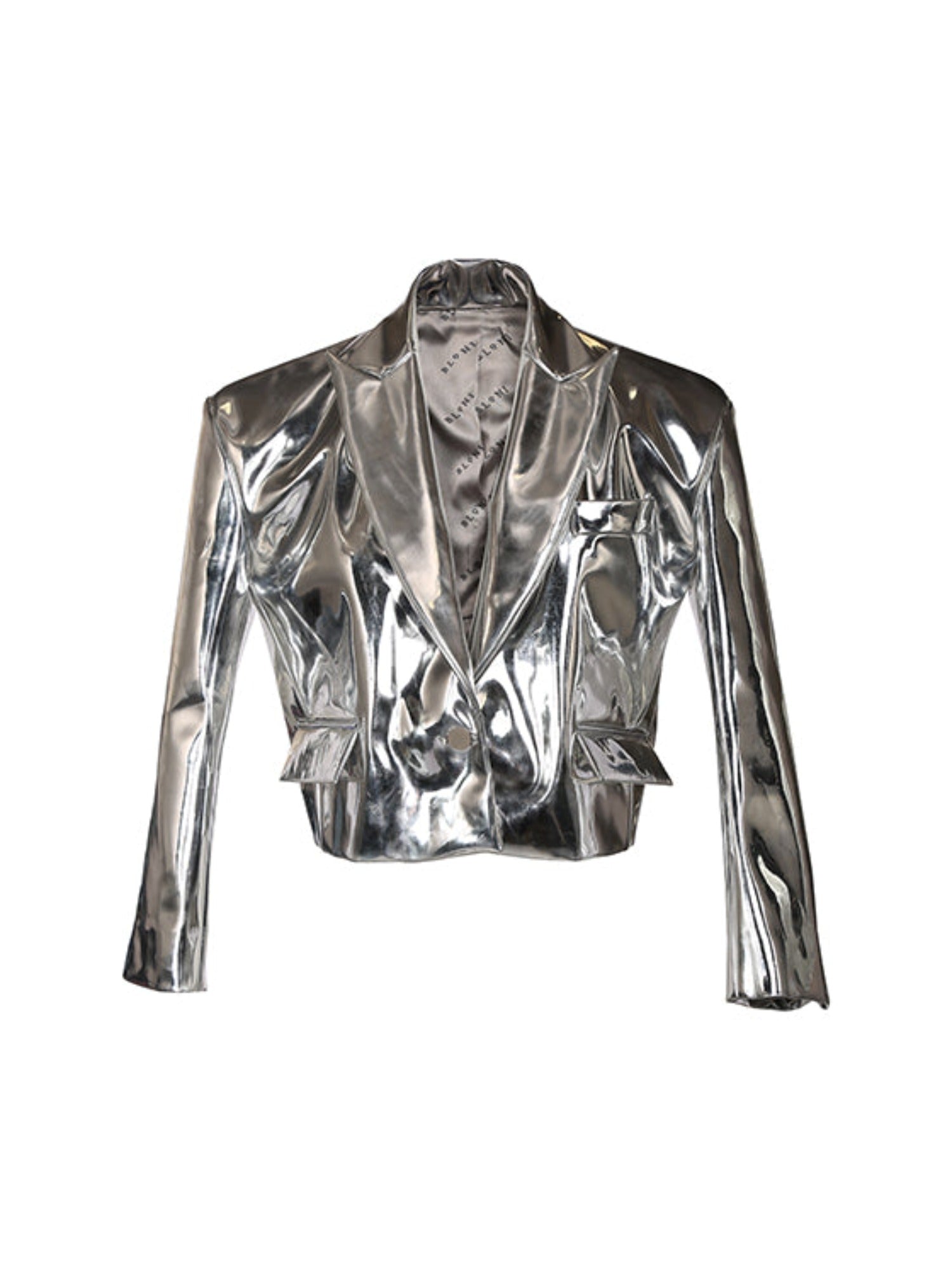 Cropped metallic vegan leather jacket