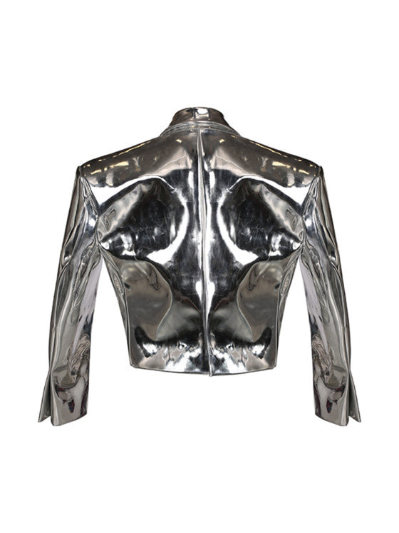 Cropped metallic vegan leather jacket