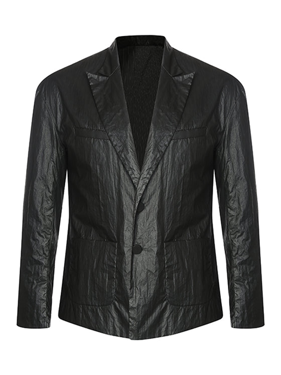 Textured vegan leather jacket with crinkle texture