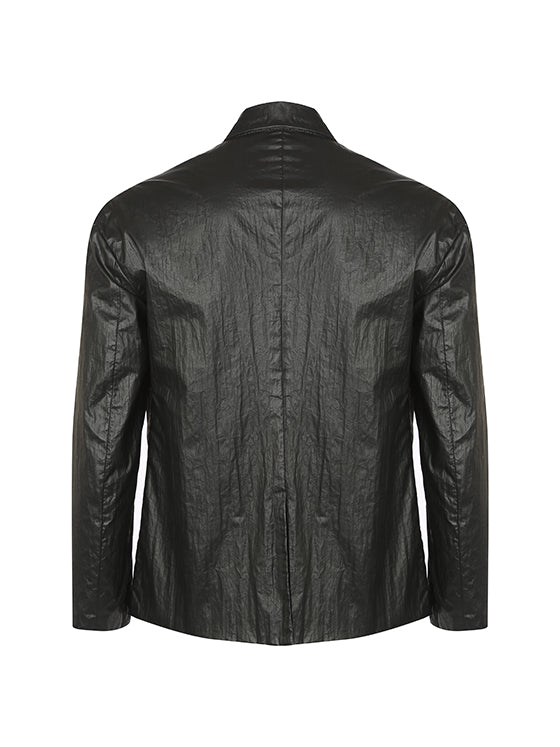 Textured vegan leather jacket with crinkle texture