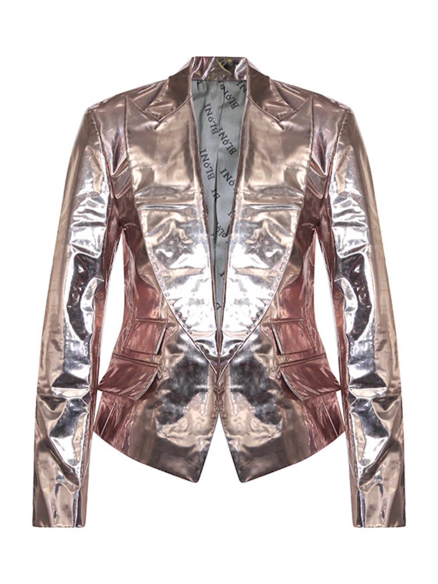 Copper-pink metallic vegan leather jacket
