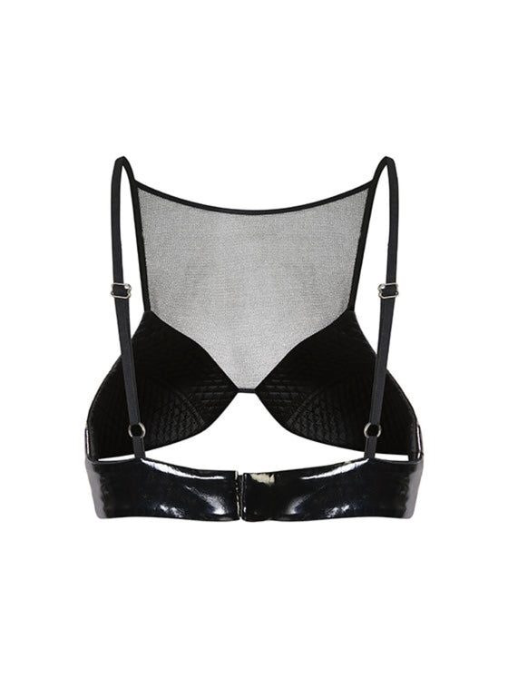 Latex bralette with metallic knit front