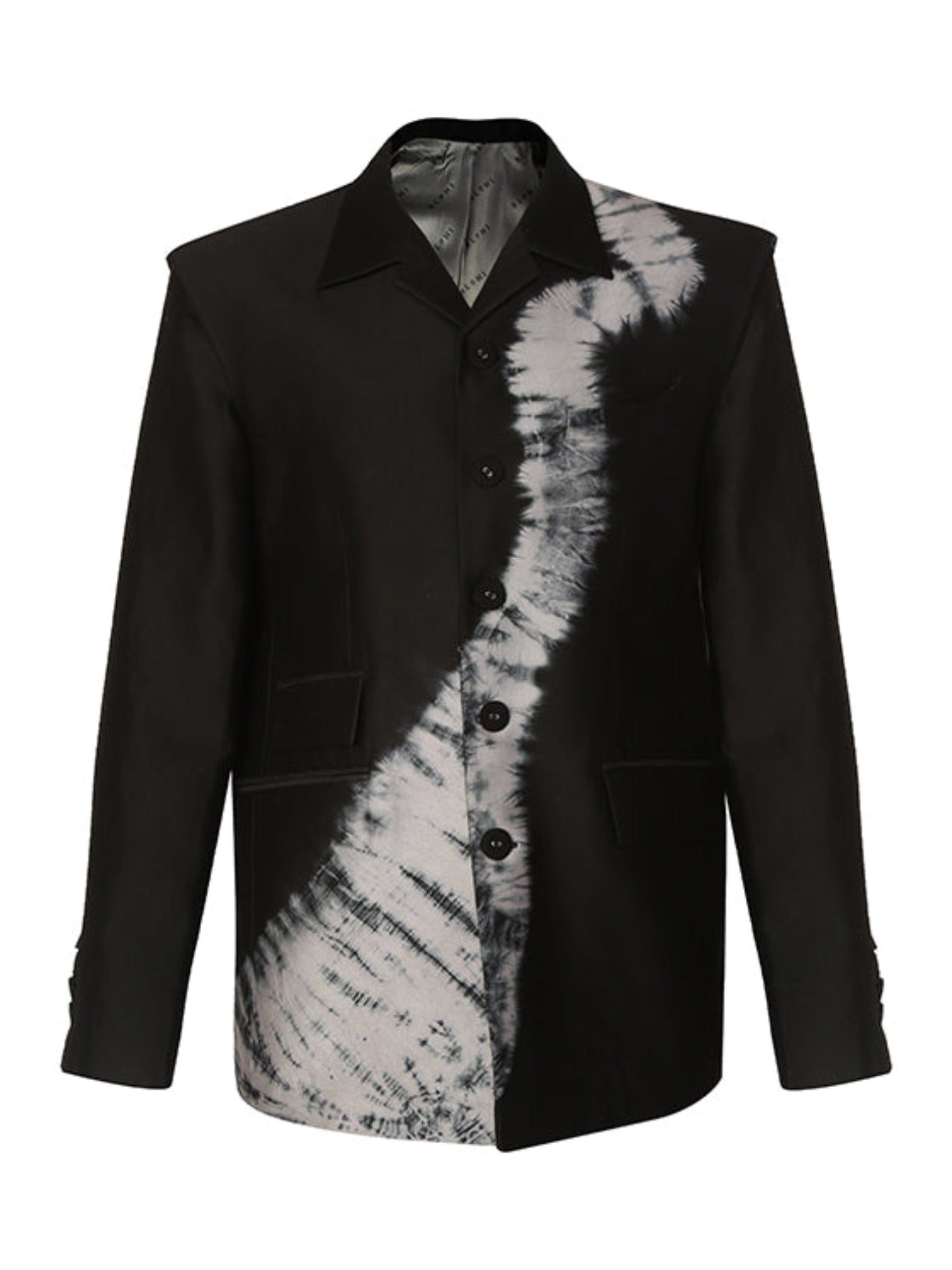Stiff black buttoned jacket with tie-dye